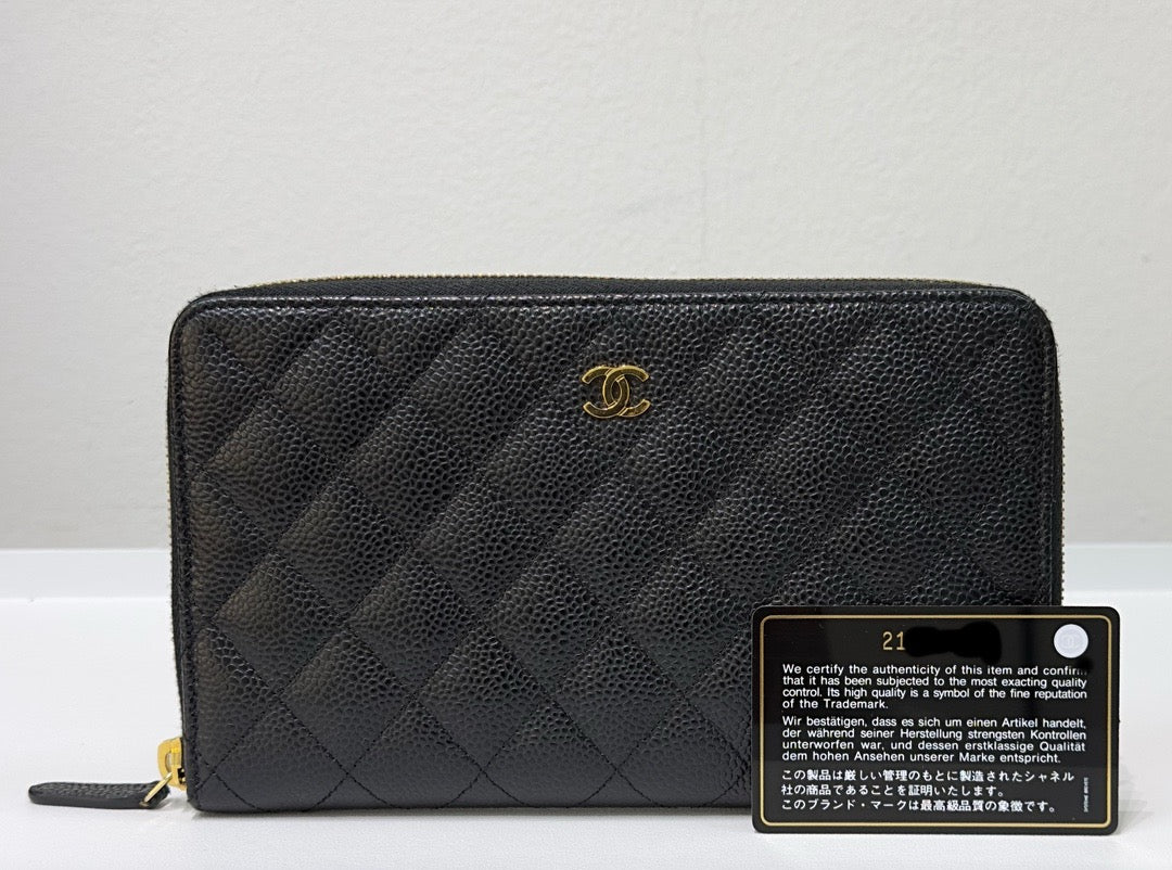 Chanel Quilted Caviar Leather CC Long Wallet Black GHW