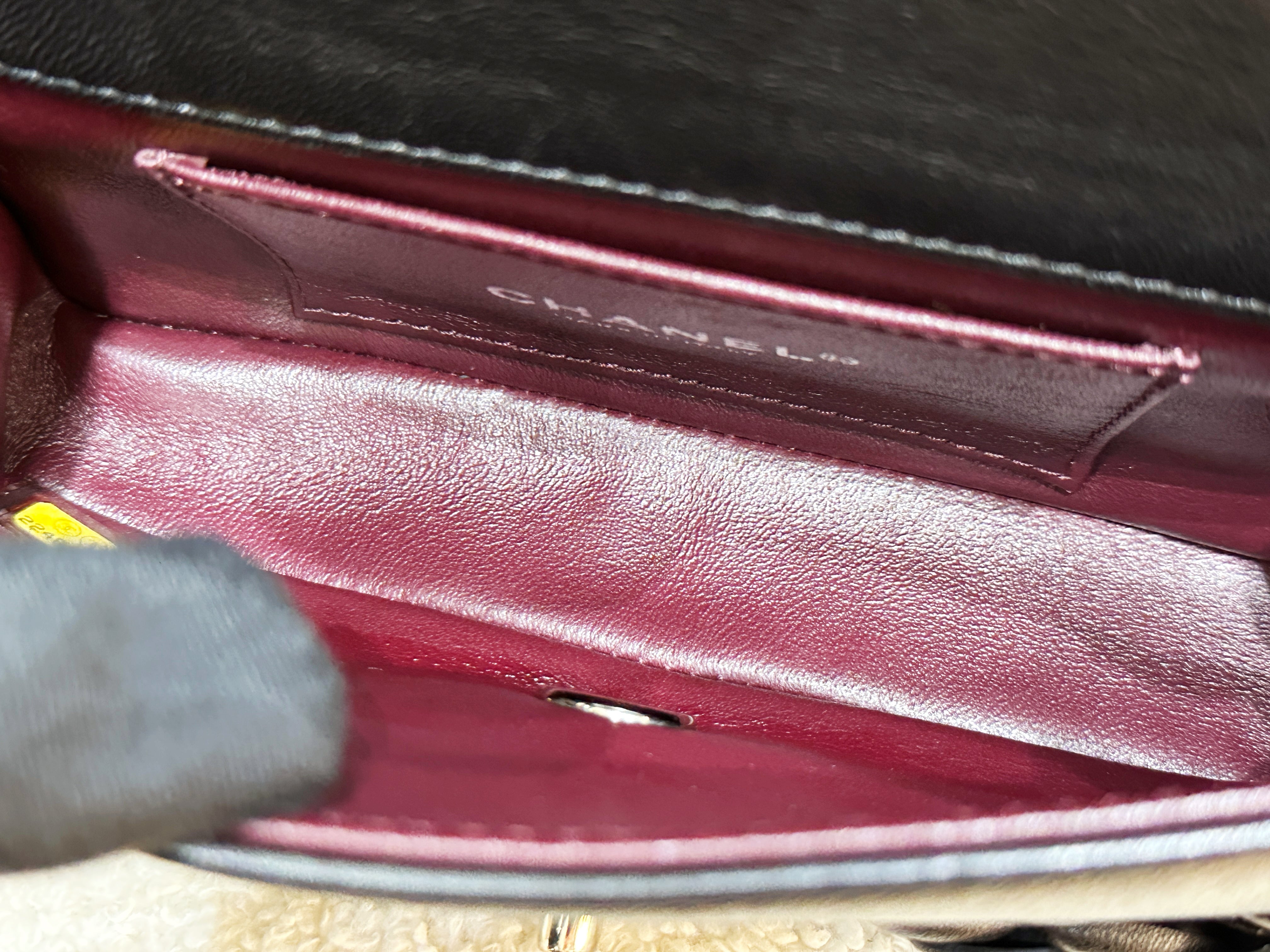 Chanel Mini Rectangular Camellia Flap Bag Black Lambskin and Patent Silver Hardware