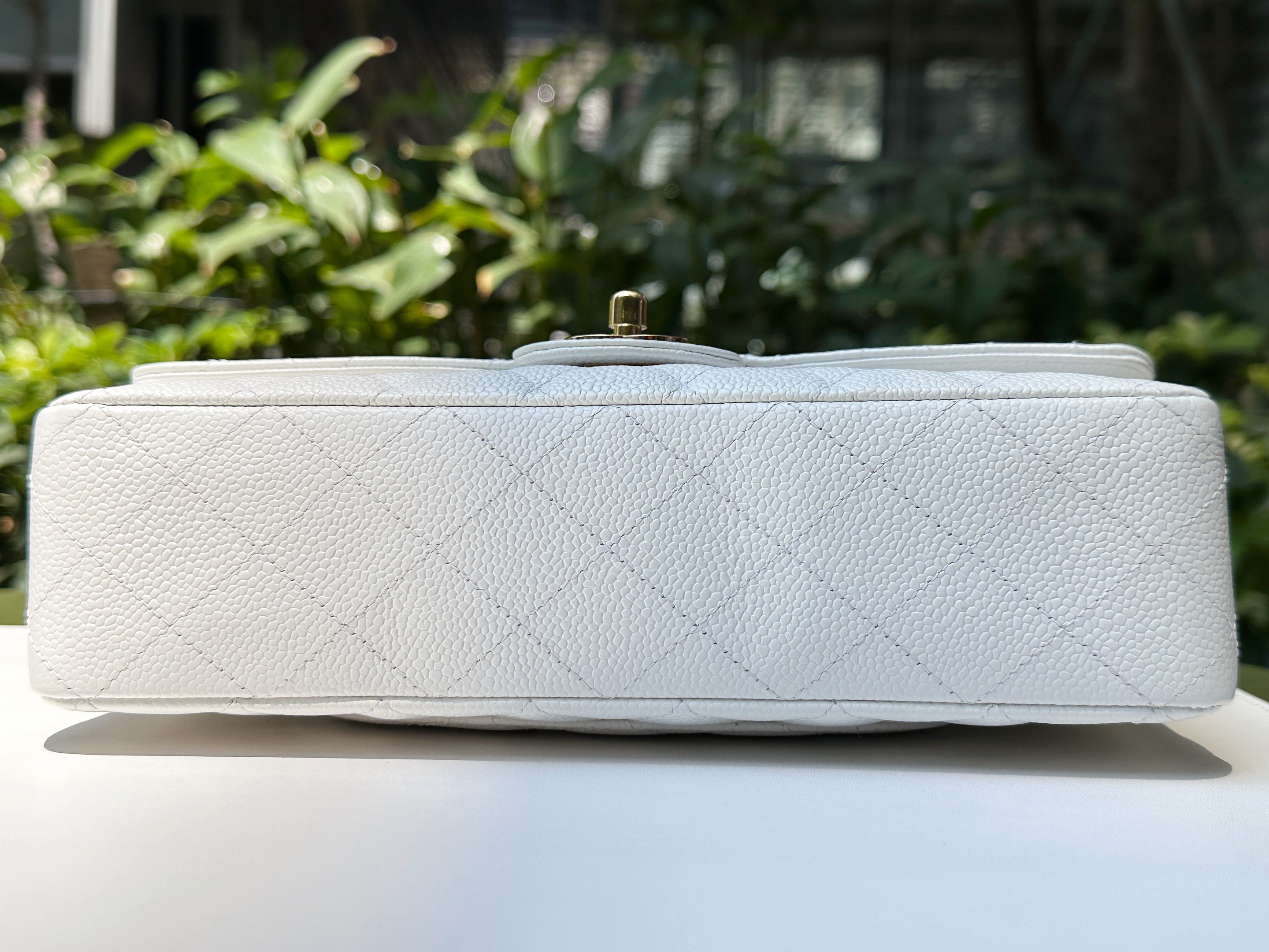 Chanel White Caviar Medium Classic Double Flap Bag 1350 holo