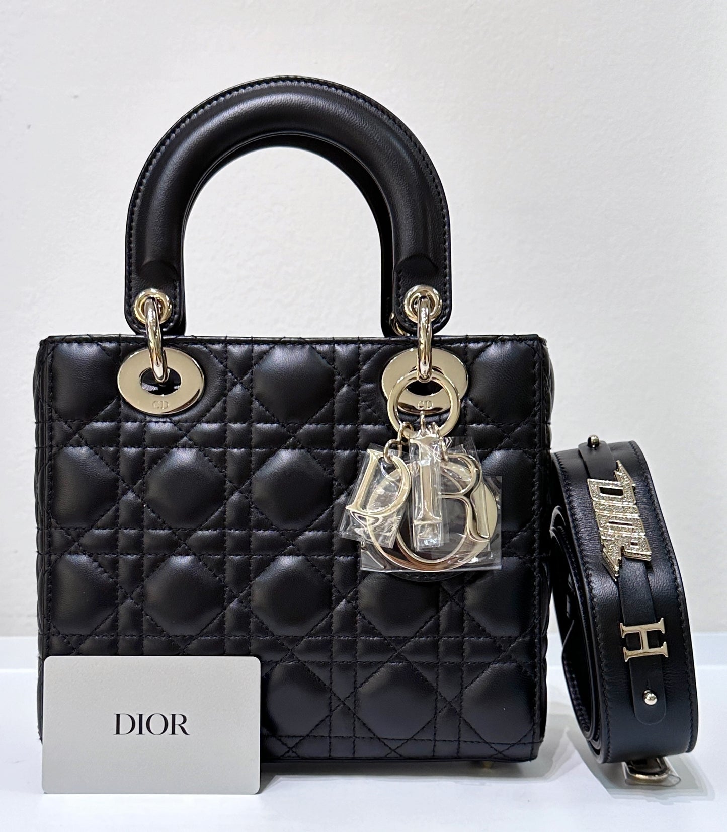 CHRISTIAN DIOR Cannage Lambskin Small My Lady Dior ABC Bag Black GHW