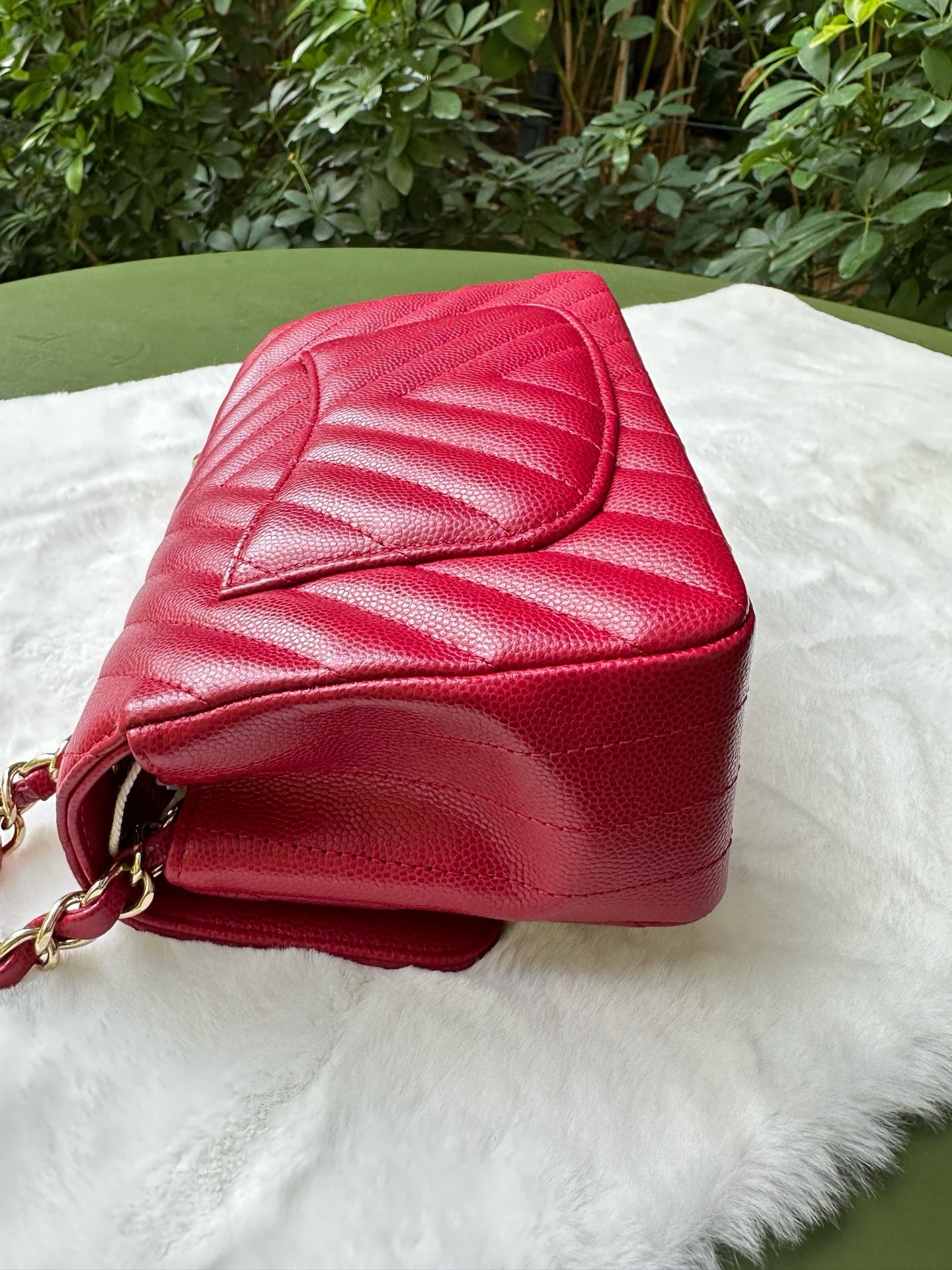 Chanel Mini Rectangle Chevron Red Caviar with GHW