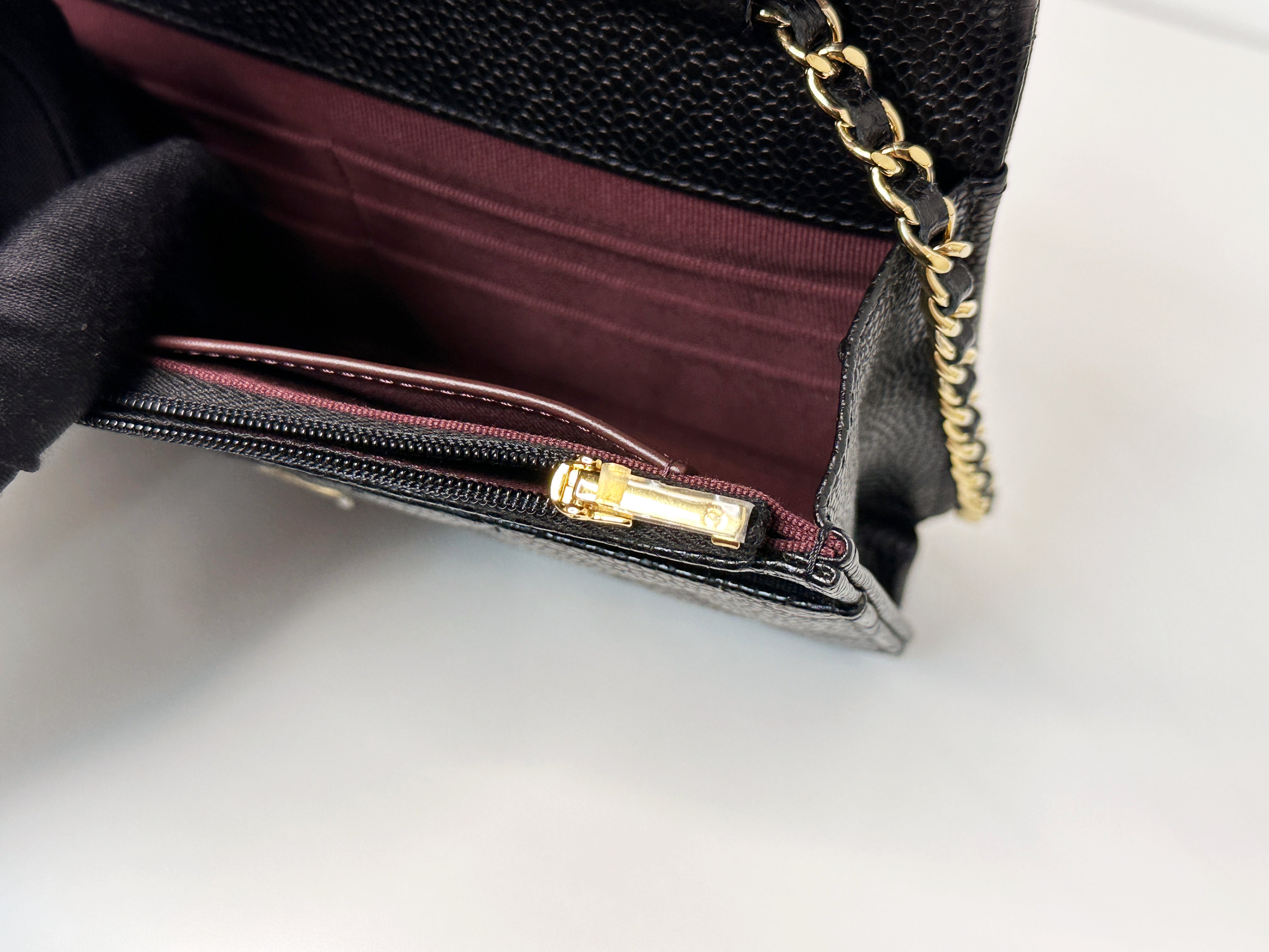 Chanel Classic Wallet on Chain Caviar Black GHW T876 microchip