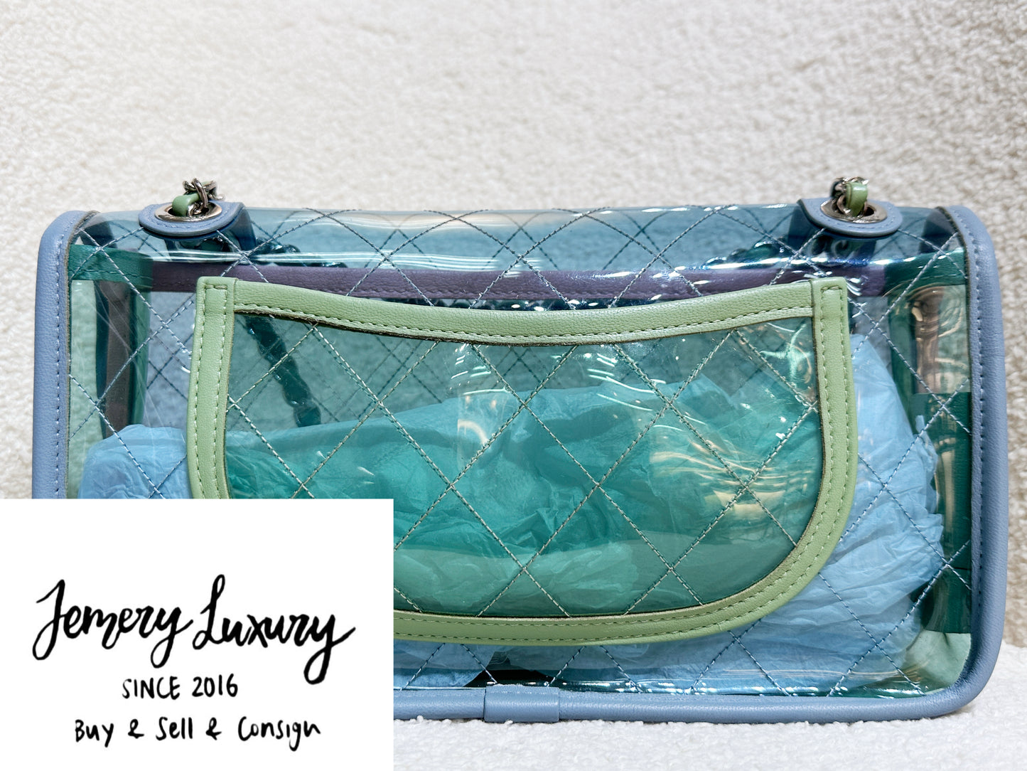Chanel Coco Splash PVC Medium Flap Bag Blue/Green/Pink 2562 holo