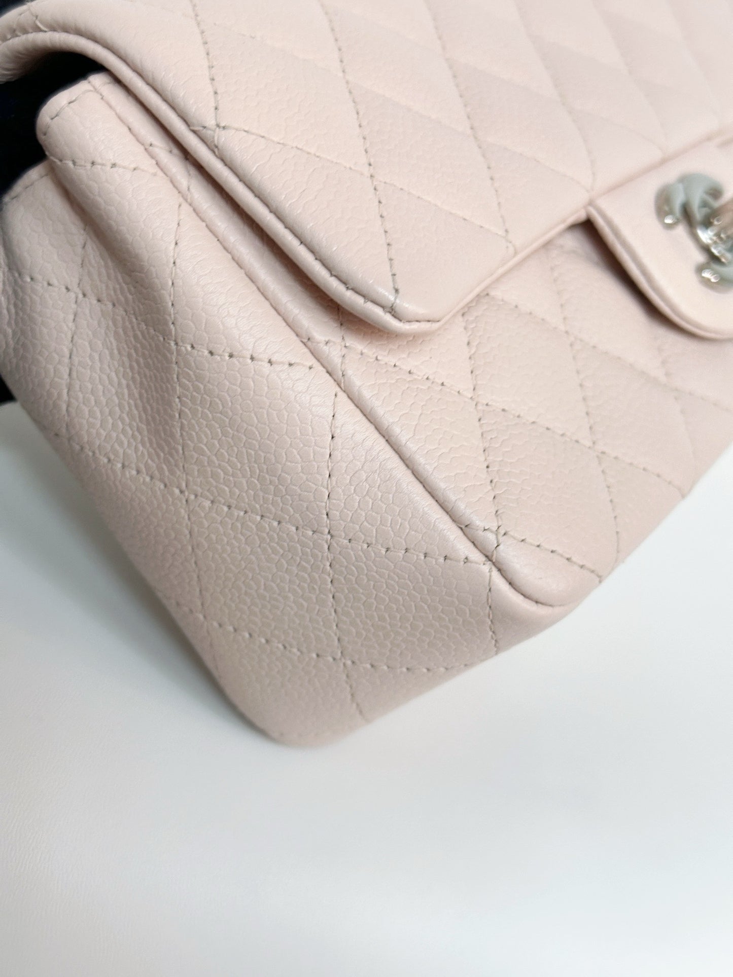 Chanel Mini Rectangular Classic Quilted Caviar Sakura Pink SHW 14C 1877 holo