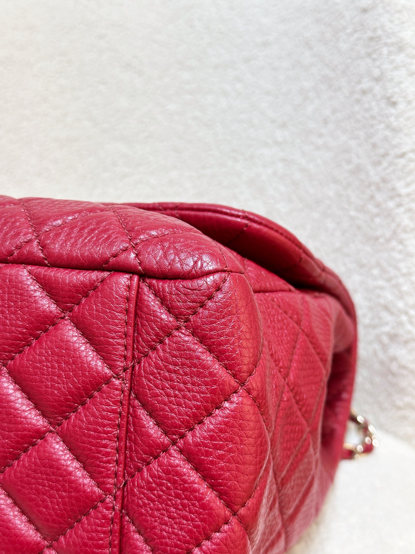 Chanel Red Grained Calfskin XL Small Travel Flap Bag Light Gold Hardware