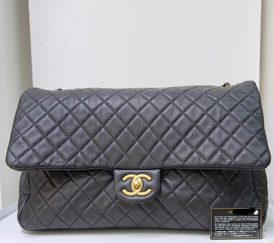 Chanel XXL Travel Calfskin Quilted Flap Bag Black GHW