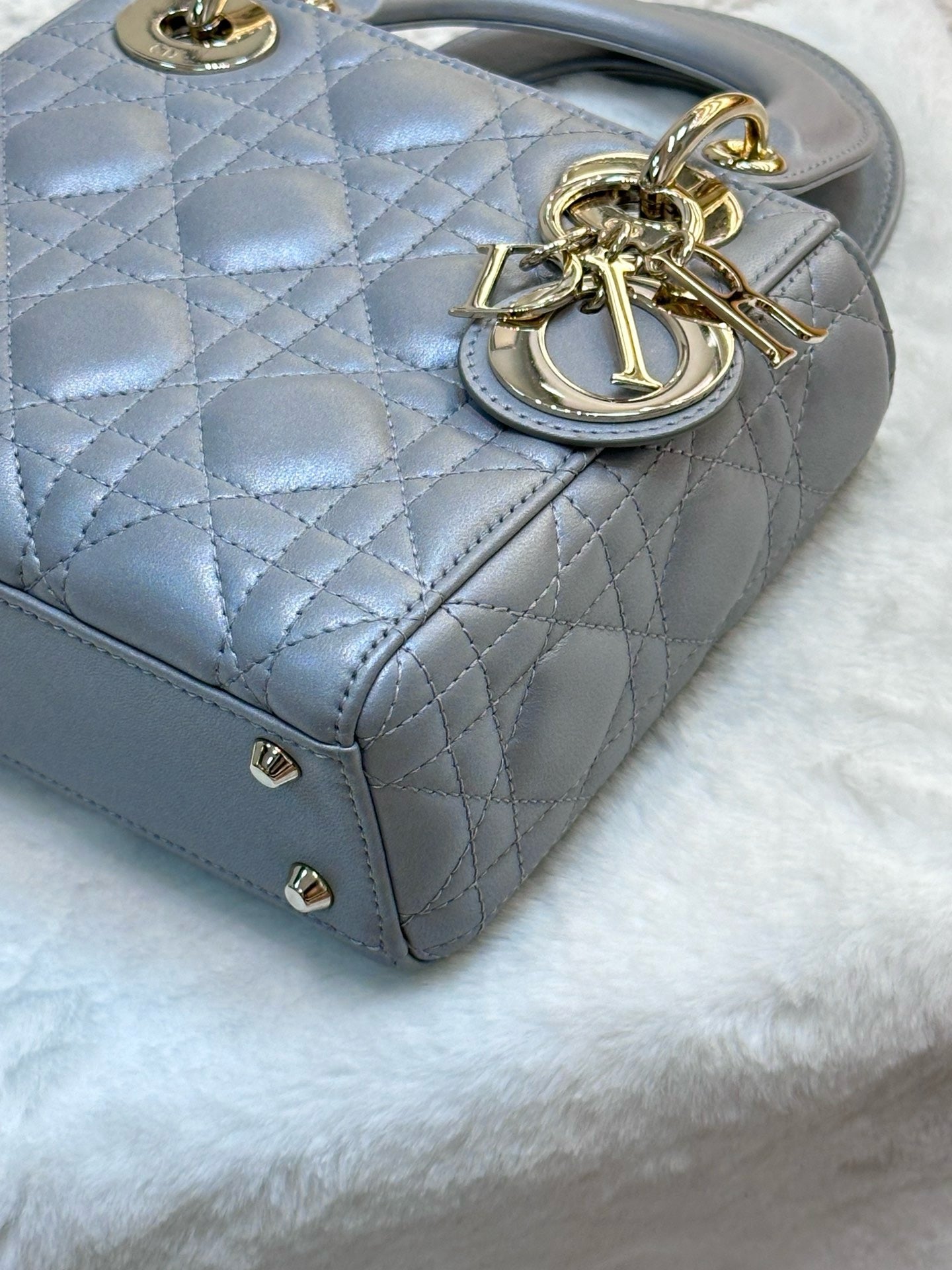 Christian Dior Mini Lambskin Cannage Lady Dior Gray Opaline GHW