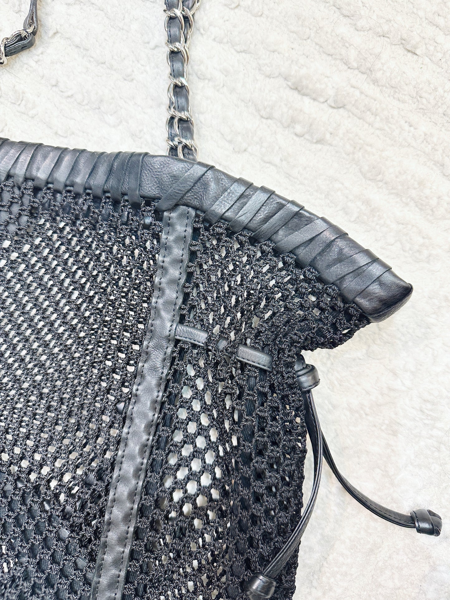Chanel Limited Edition Resort 2011 Black Fringe Mesh Tote Bag 1373 holo card