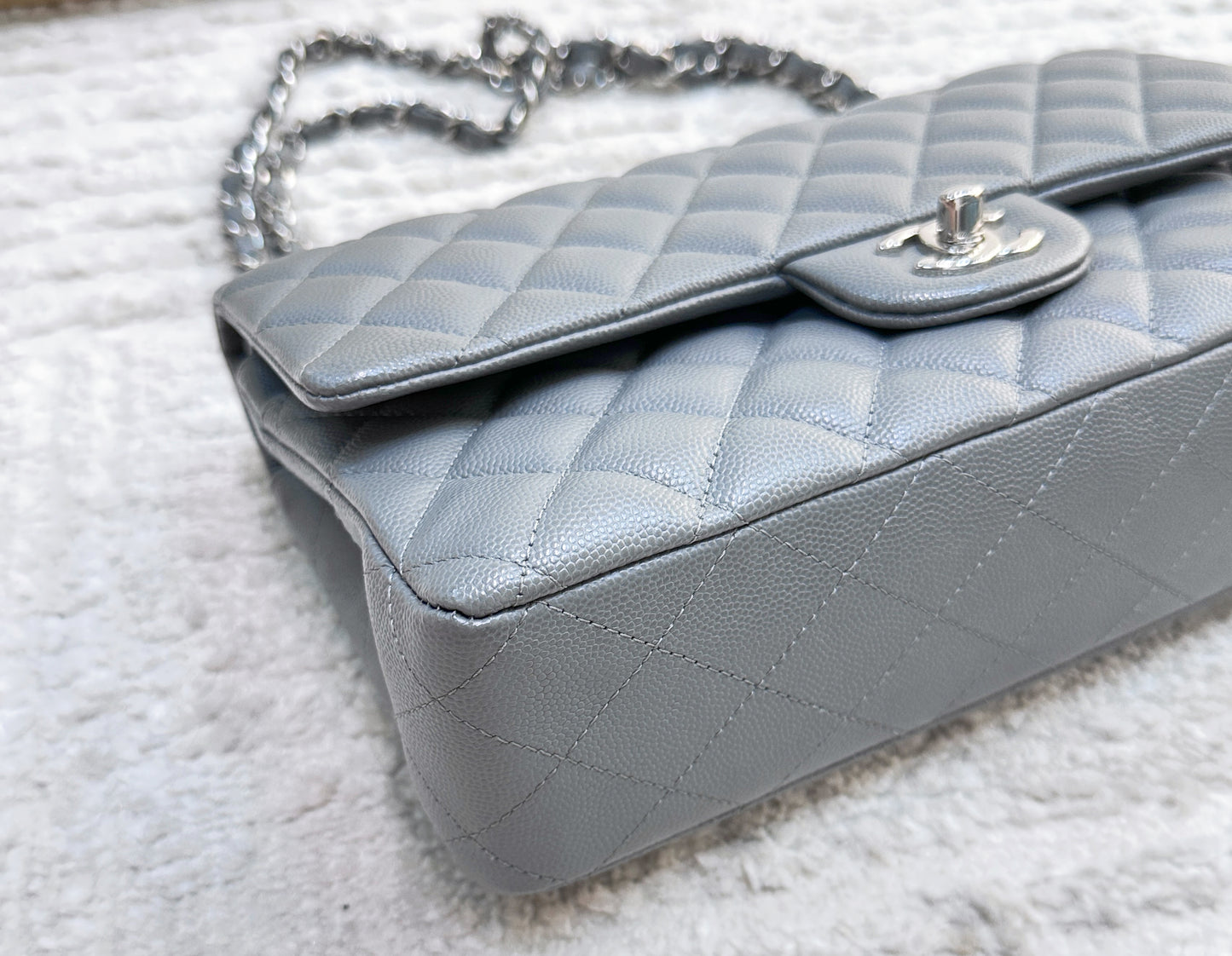 CHANEL Caviar Quilted Medium Double Flap Grey