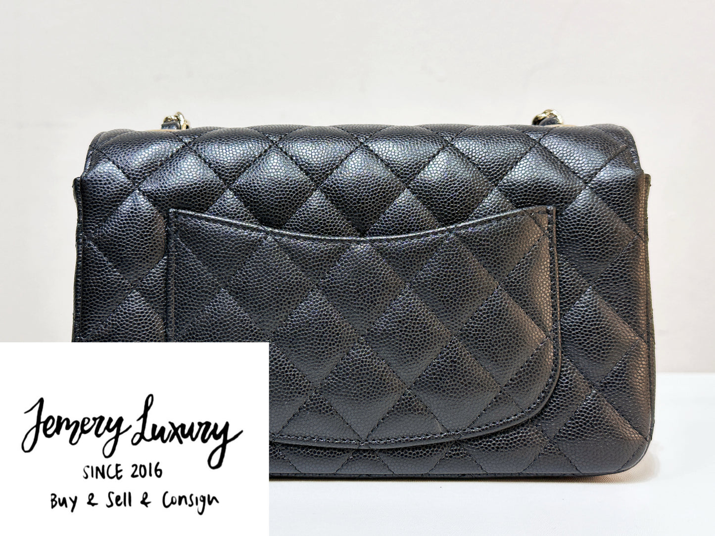 Chanel Caviar Classic Quilted Mini Rectangular Flap black GHW 2353 holo card