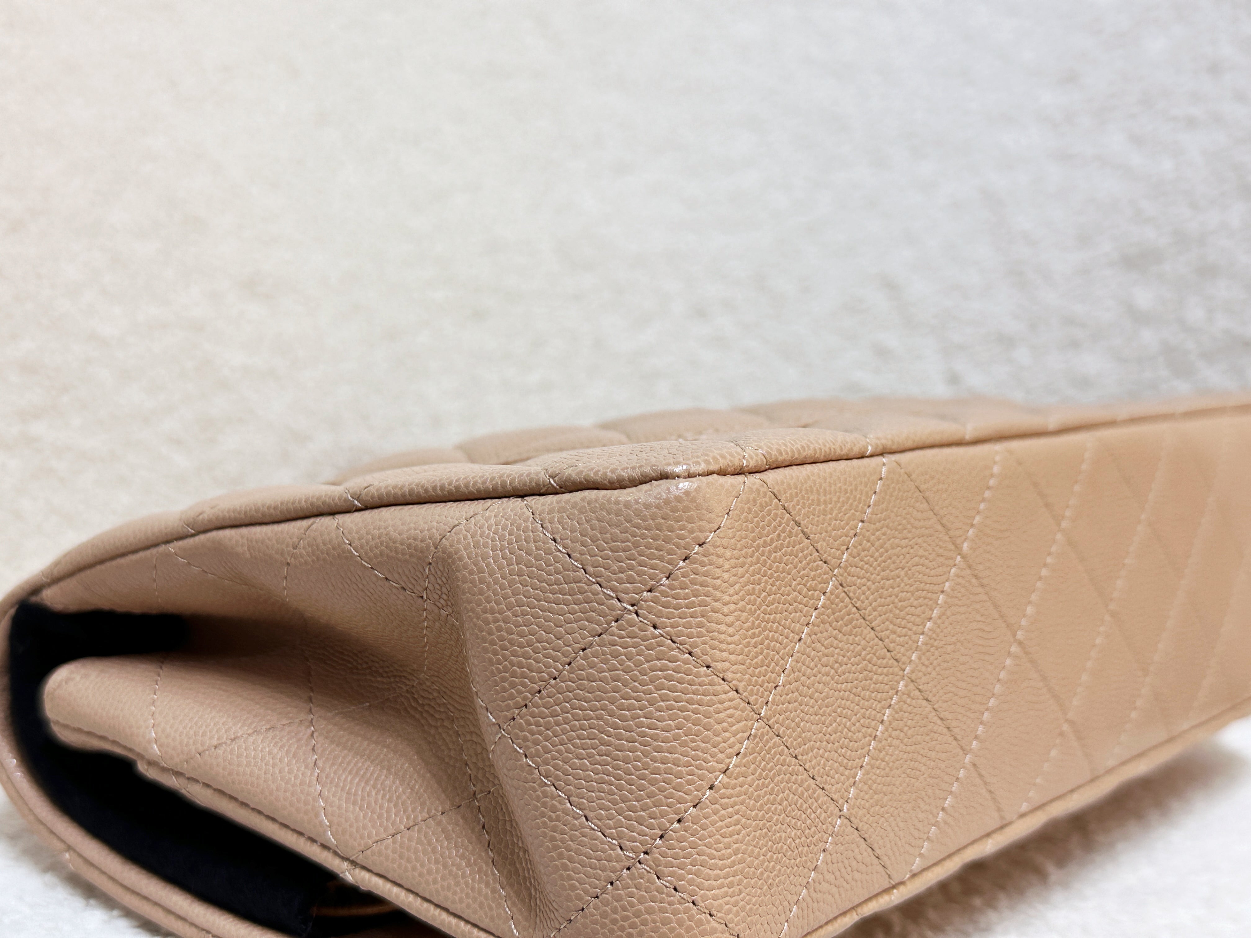 Chanel 19B Dark Beige Caviar Classic Quilted Classic Flap Medium LGHW