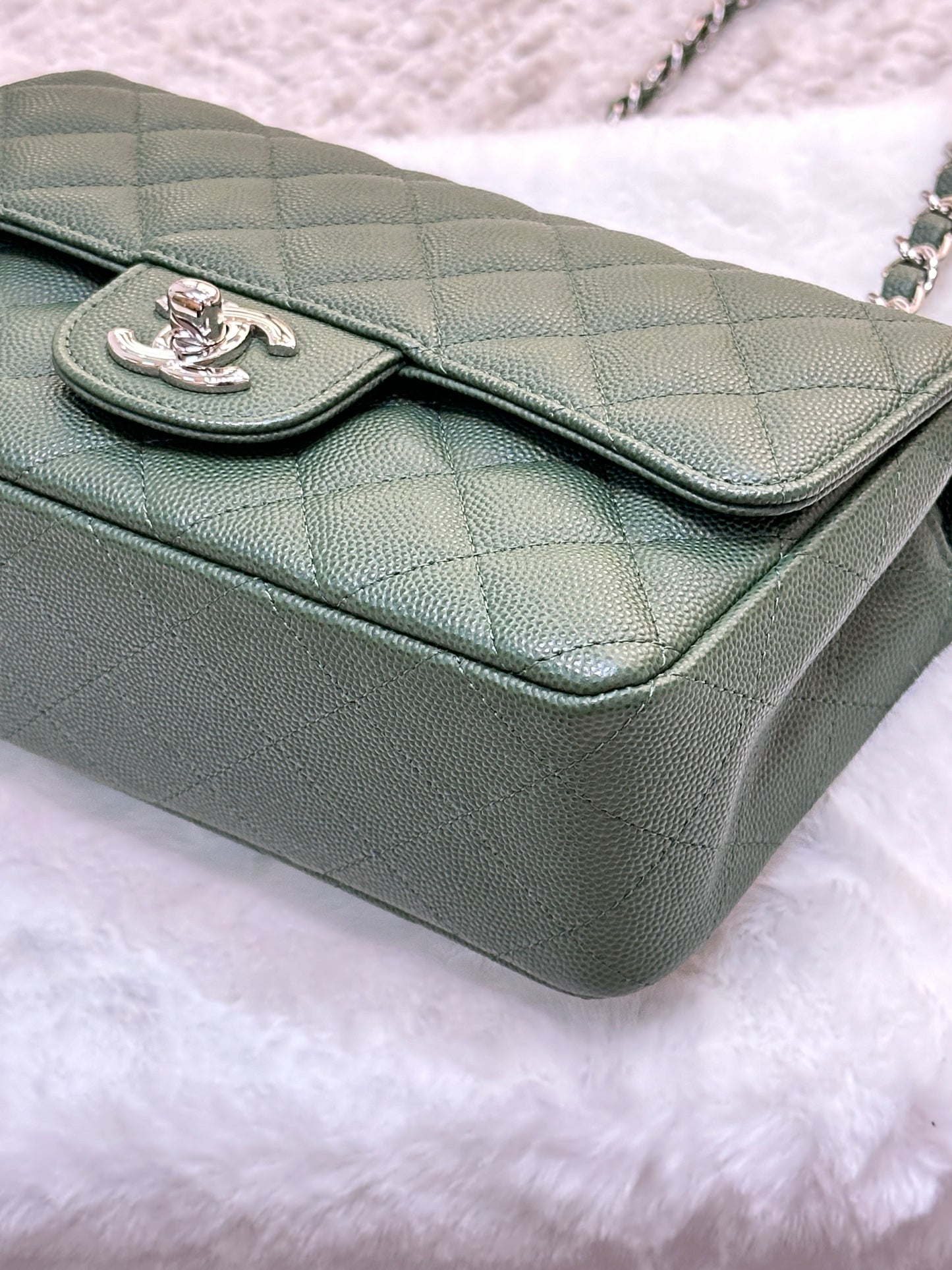 Chanel Caviar Quilted Mini Rectangular Flap Green