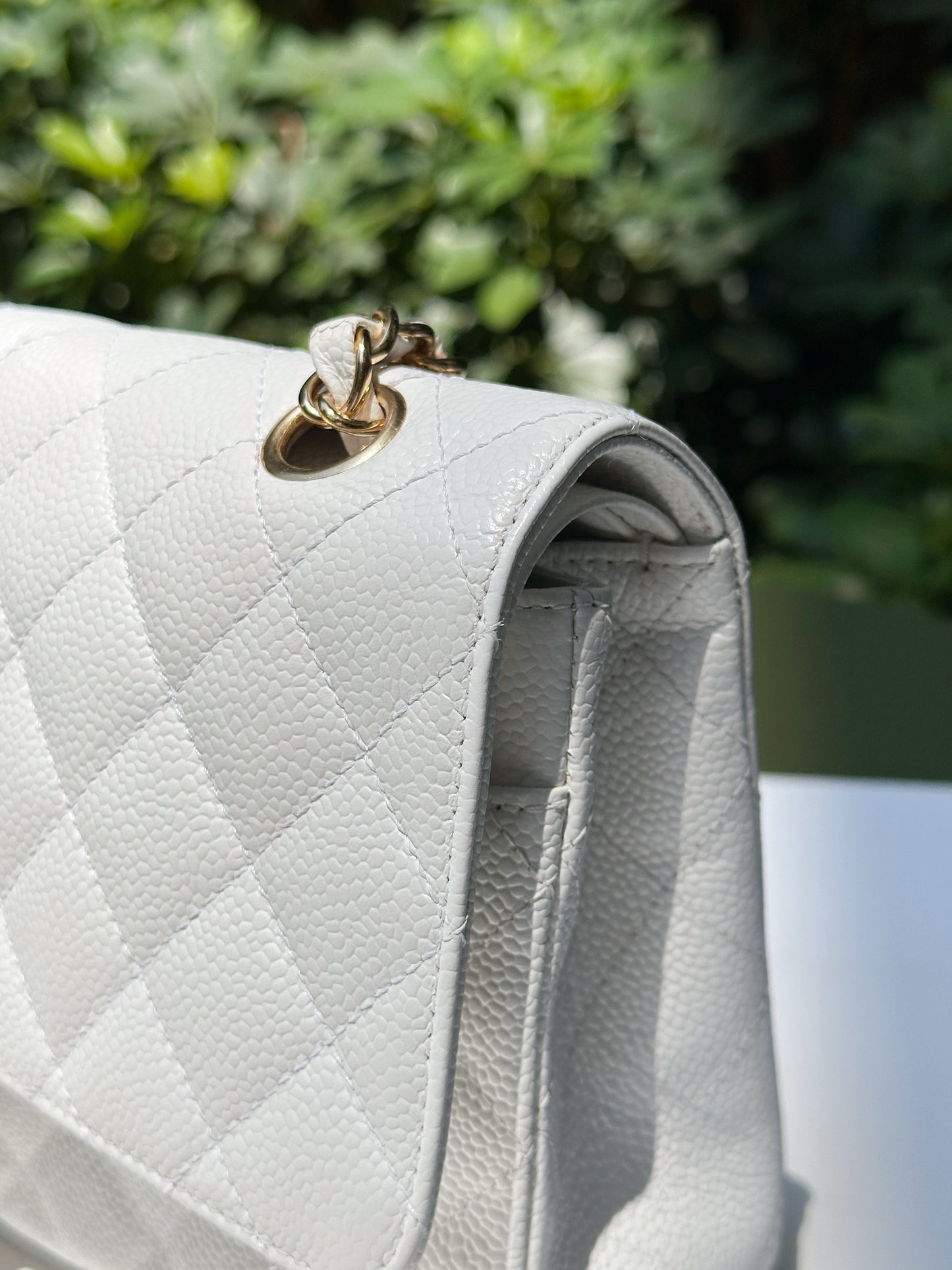 Chanel White Caviar Medium Classic Double Flap Bag 1350 holo