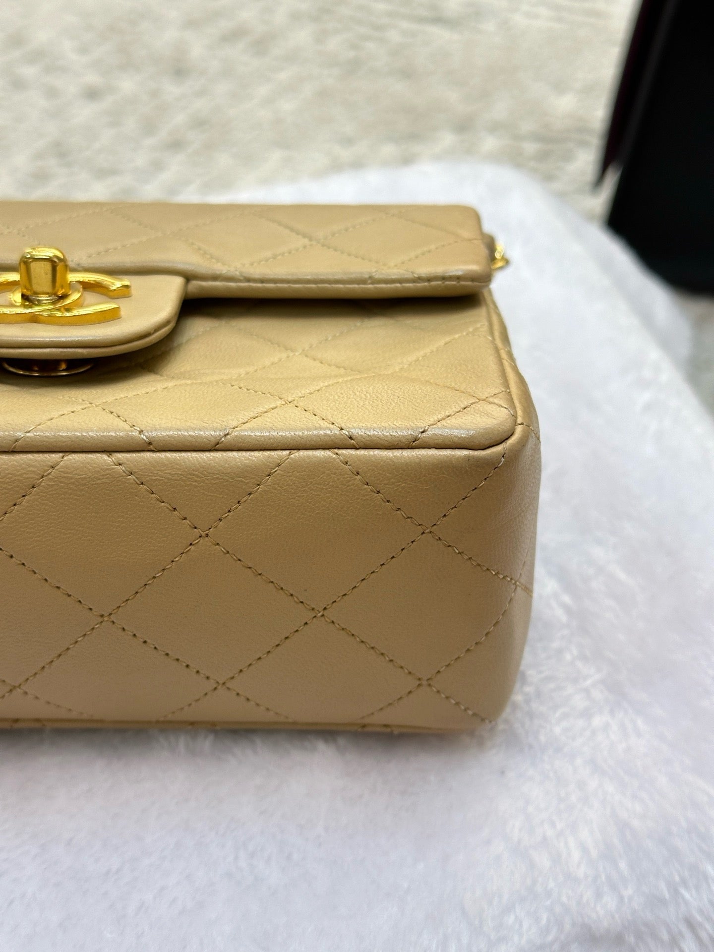 Chanel Mini Square Vintage Lambskin Chain Shoulder Bag Beige