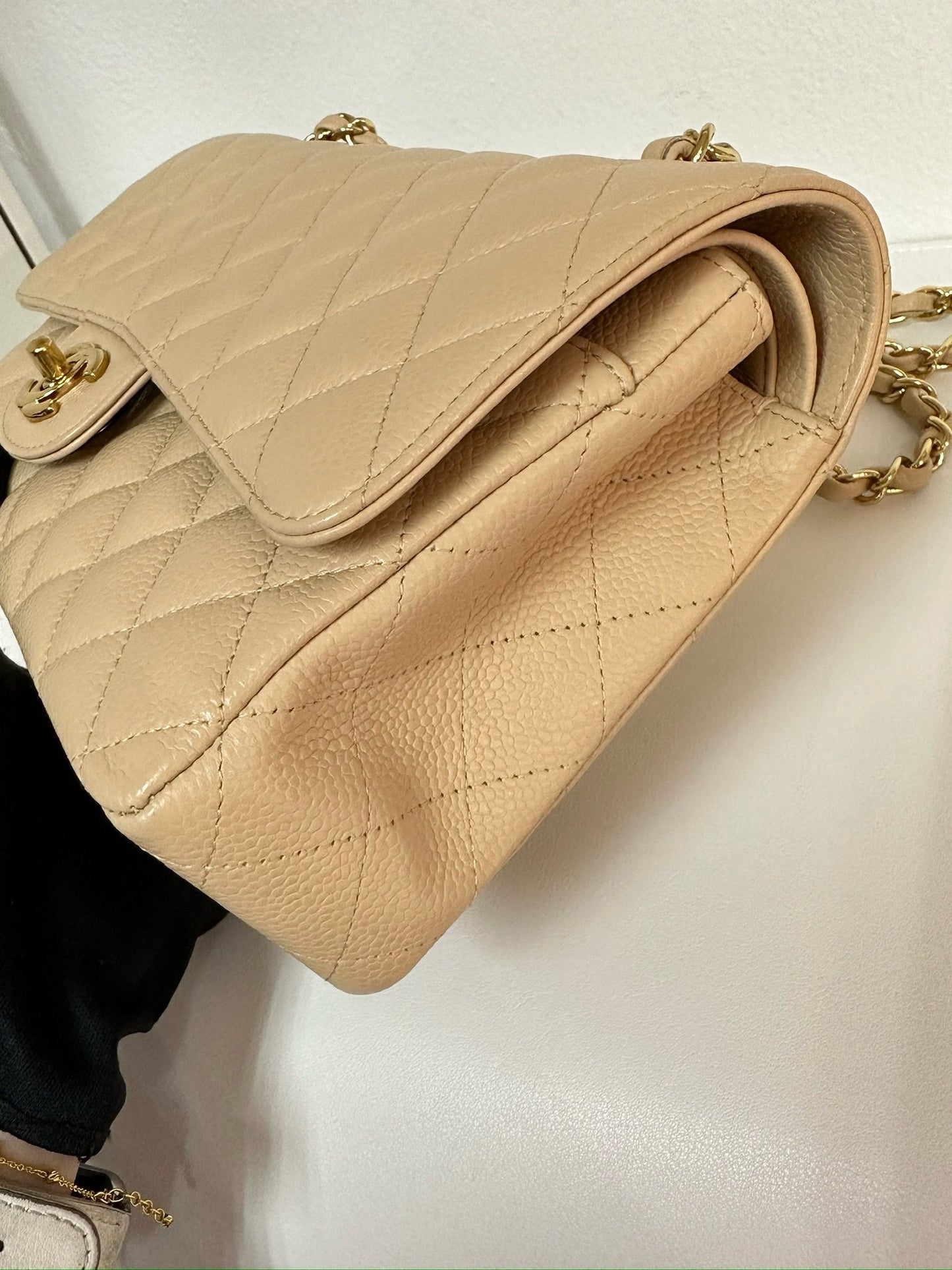 Chanel Medium Beige Classic Caviar Double Flap Bag GHW 1598 holo card