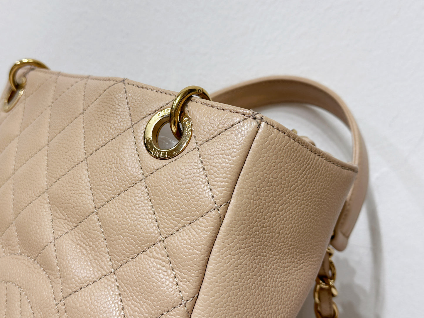 Chanel Caviar Quilted Petit Shopping Tote PST Beige GHW 1551 holo