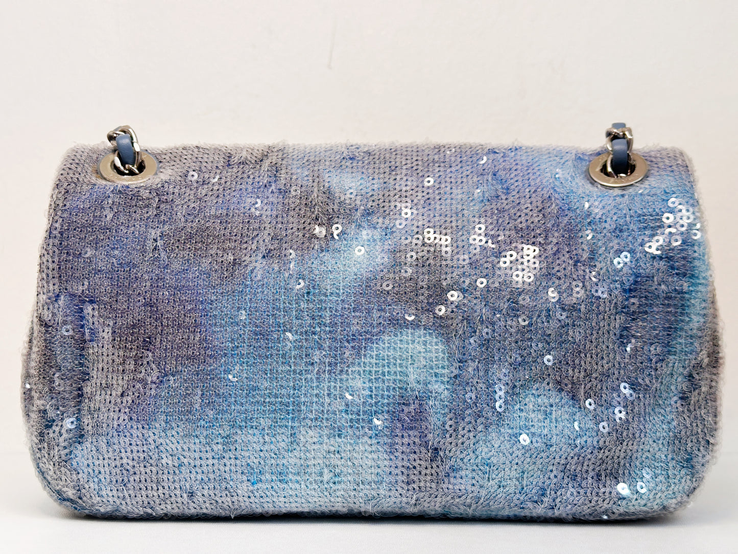 Chanel Sequin Mini Waterfall Light Blue Flap Bag 2590 holo card