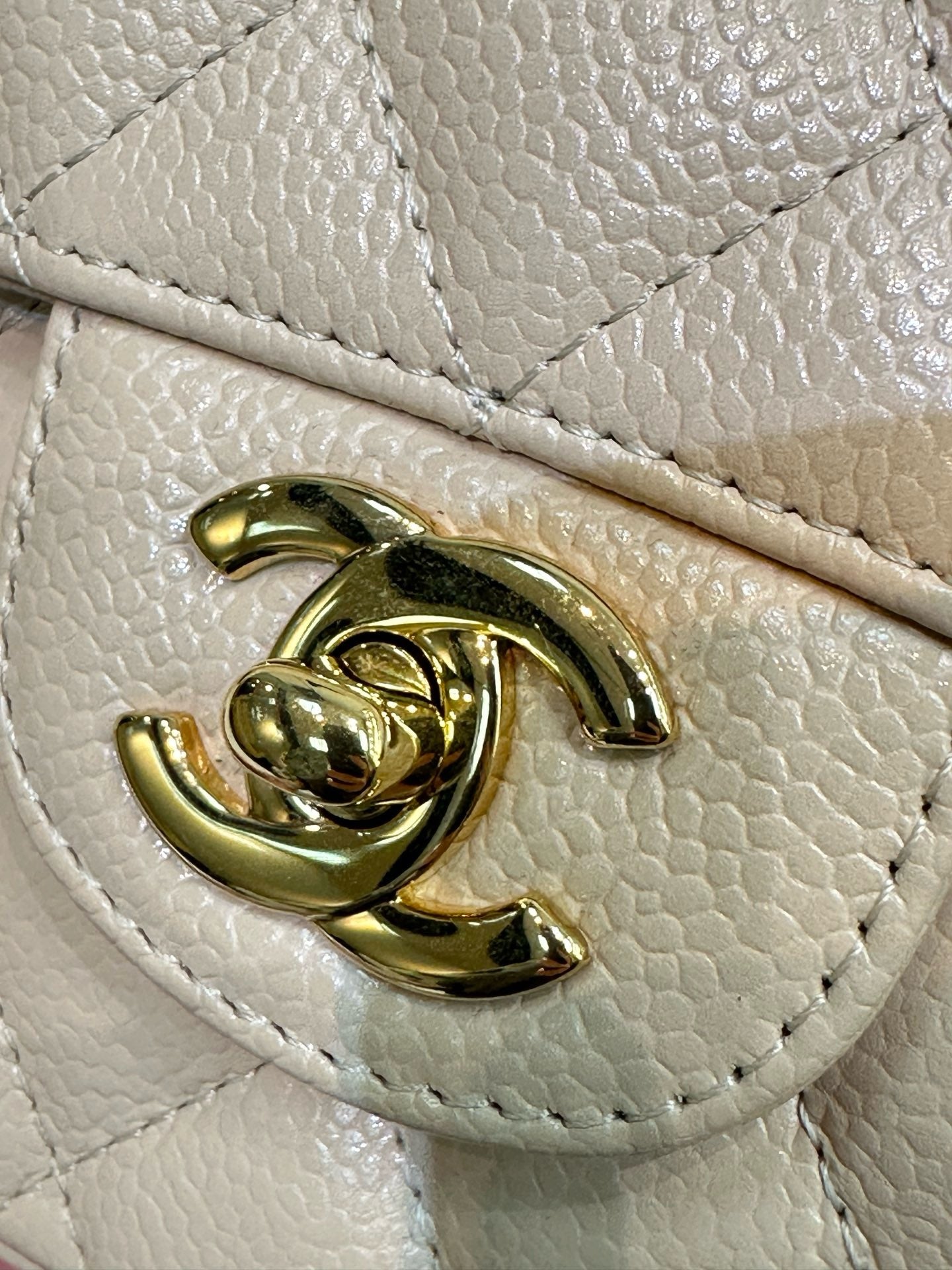 Chanel Caviar East West Flap Bag Beige GHW 1336 holo card