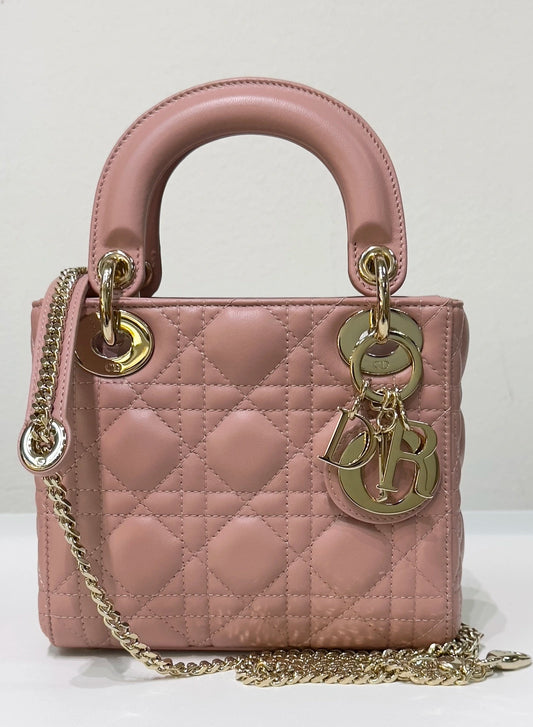 Christian Dior Mini Lambskin Cannage Lady Dior Pink GHW