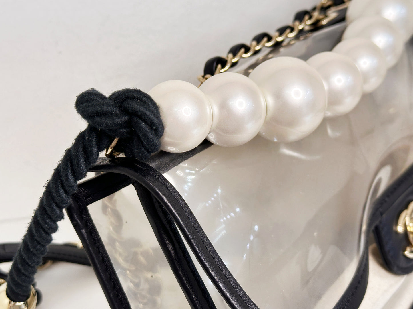 Chanel Medium Lambskin CoCo Sand PVC Sand By The Sea Flap With Pearl Strap Black 274 holo card