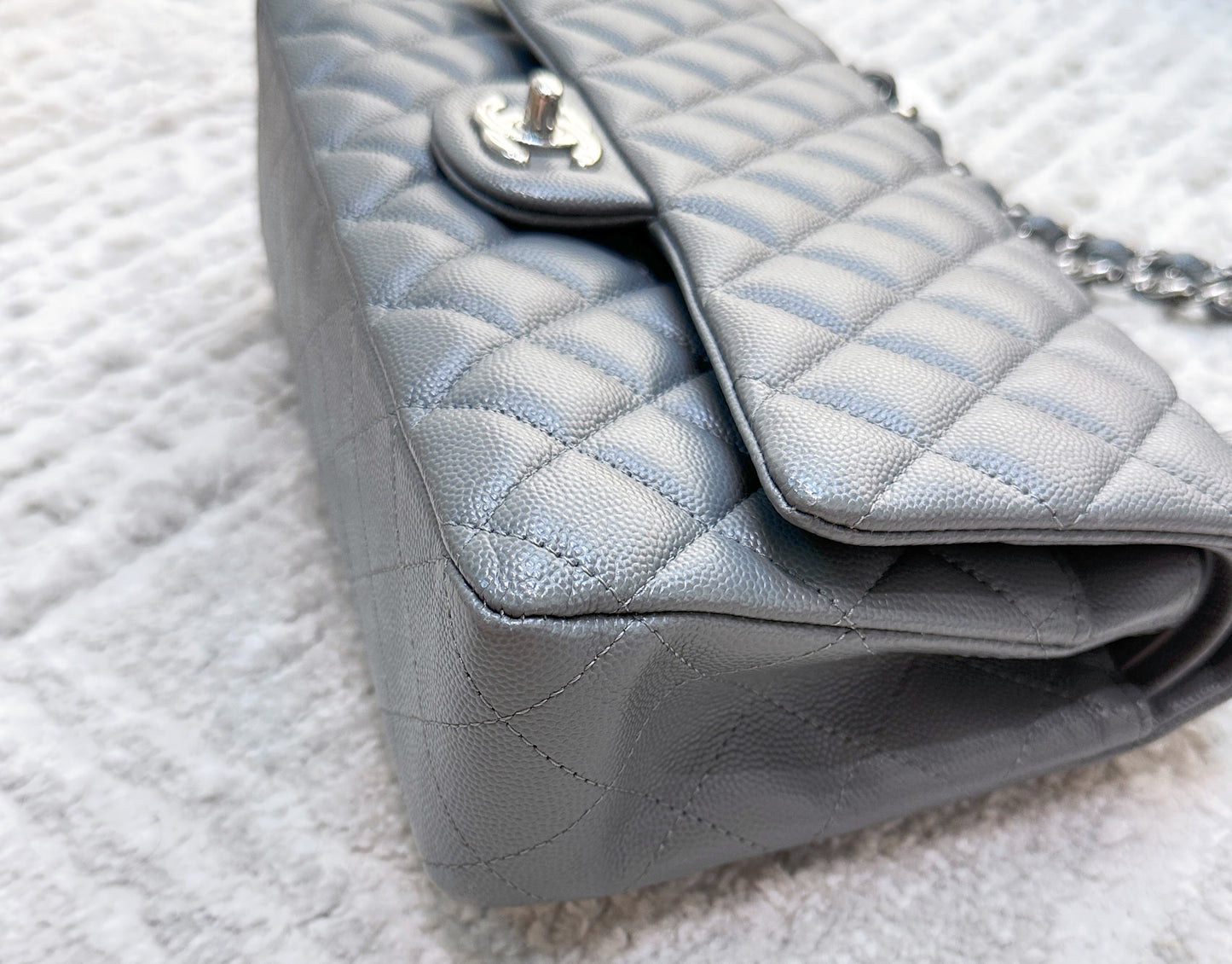 CHANEL Caviar Quilted Medium Double Flap Grey