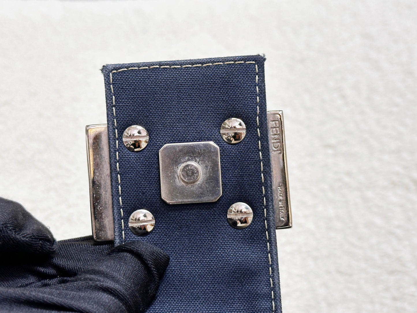 Fendi Mamma Baguette Canvas Shoulder Bag Navy blue