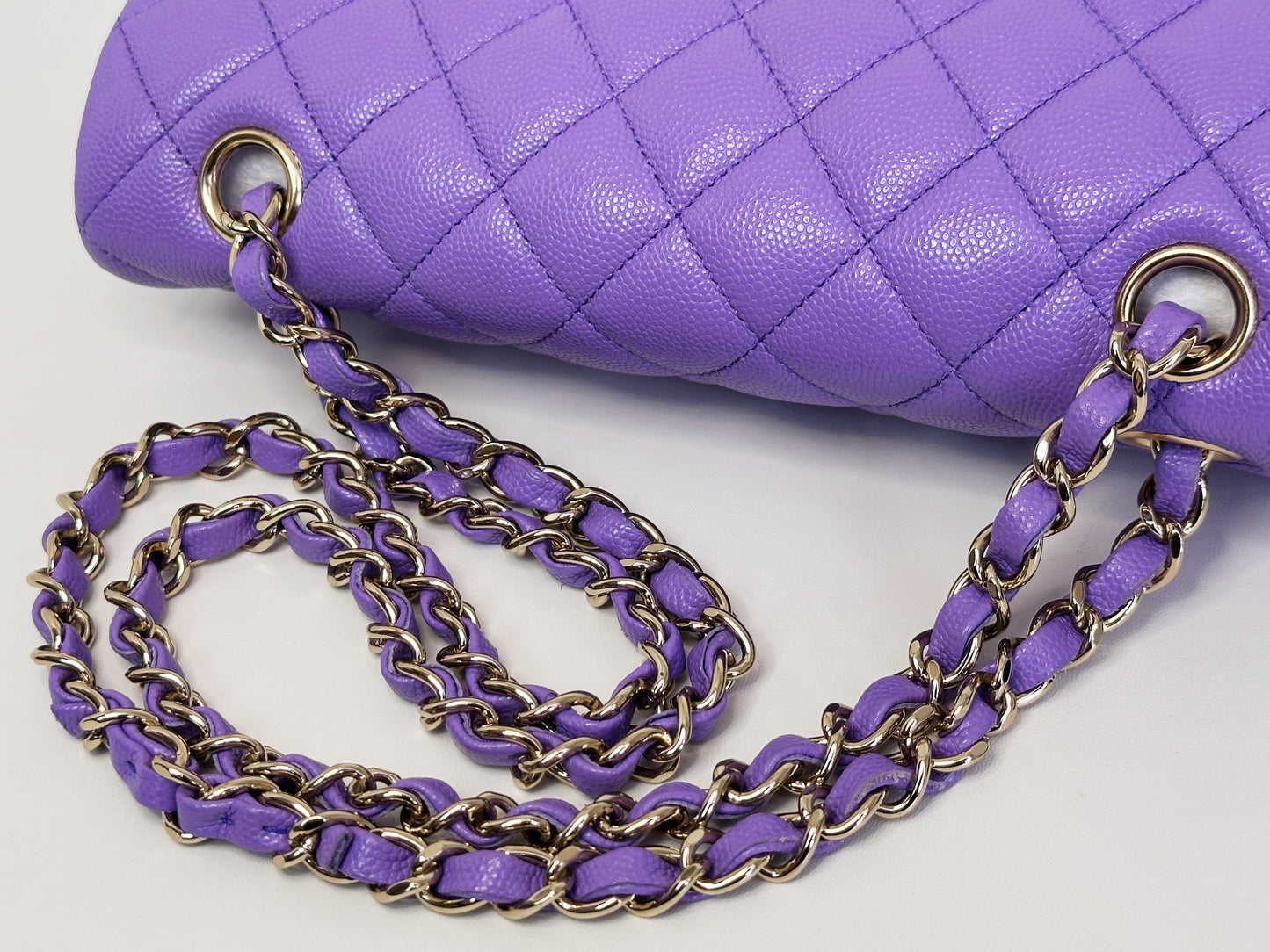 Chanel 20S Small Caviar Classic Quilted Double Flap Bag Purple LGHW 2976 holo card