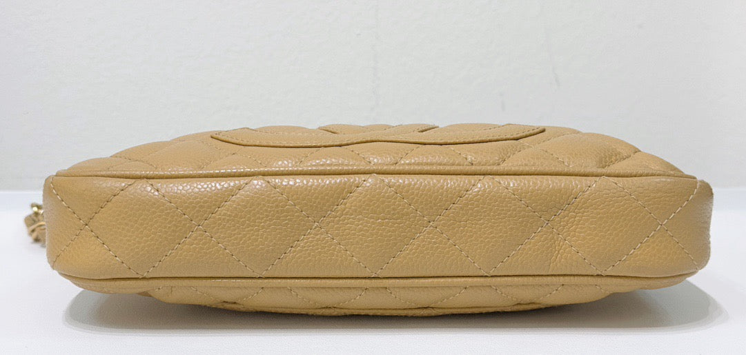 Chanel Small Caviar Quilted Pochette Shoulder Bag Beige GHW