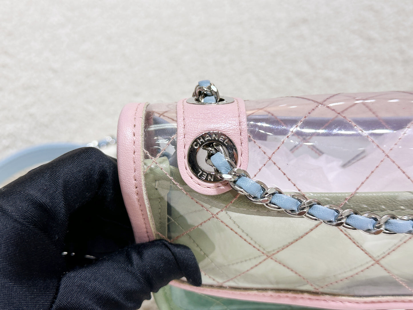 Chanel Coco Splash PVC Mini Flap Bag Pink/Green/Blue 2576 holo card