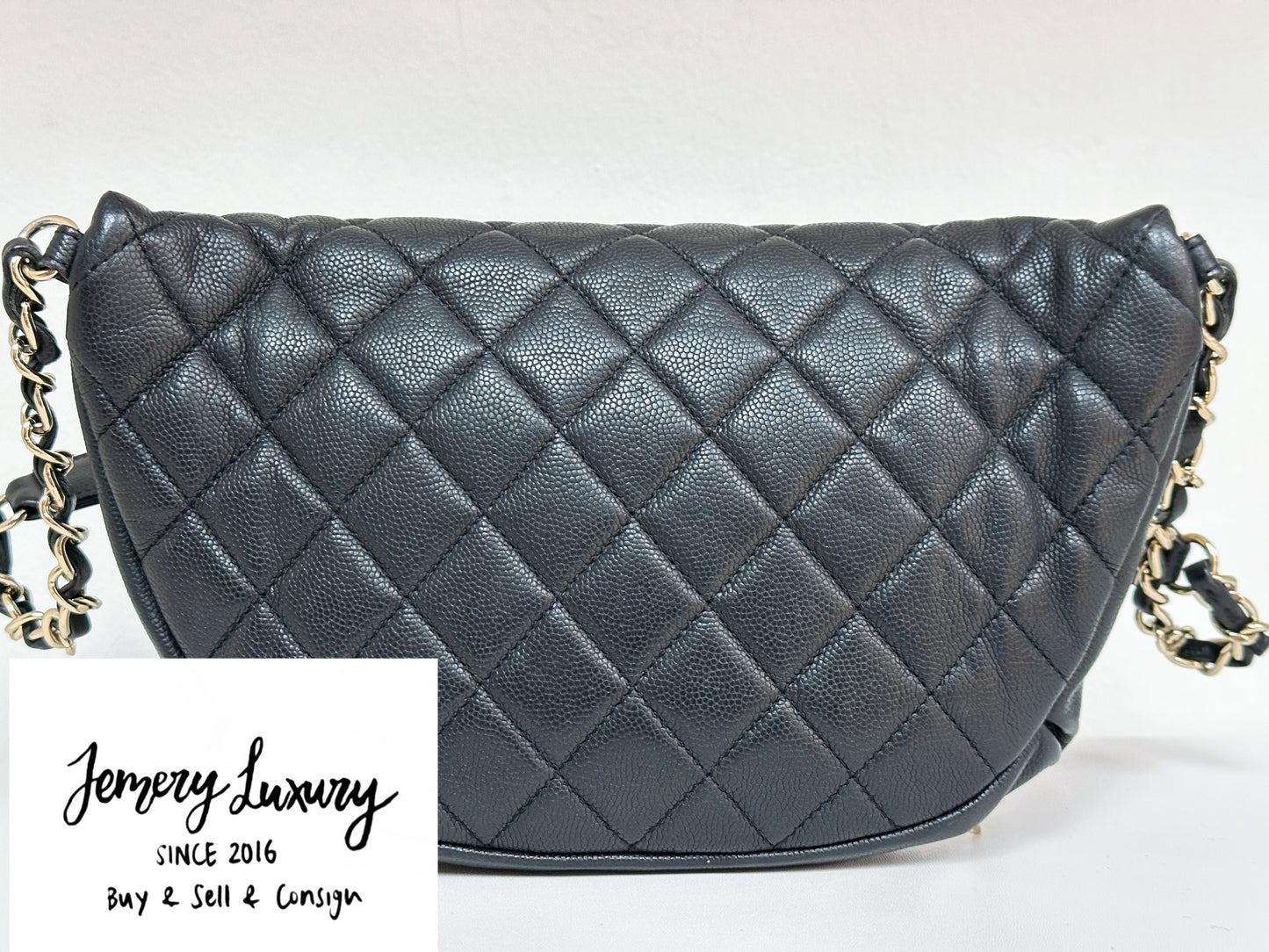 Chanel Black Quilted Caviar Leather Business Affinity Waist Belt Bag 2728 holo