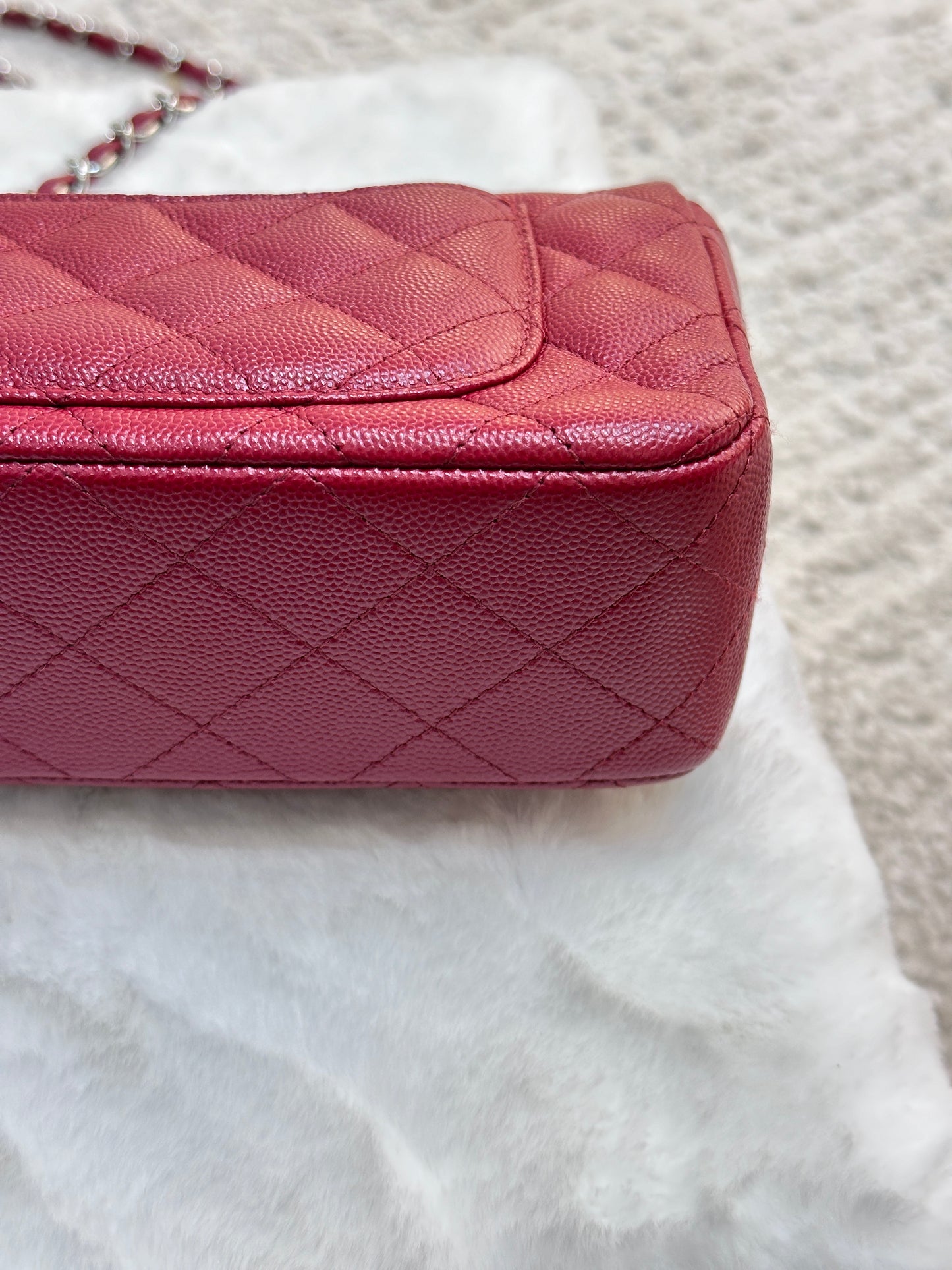 Chanel Mini Rectangular Caviar Quilted Flap Red 17B SHW