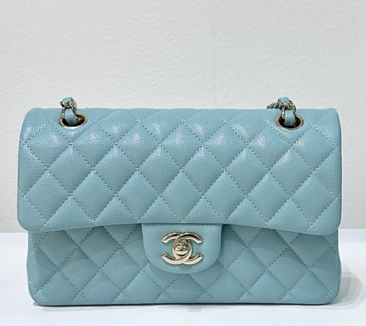 Chanel 20C Small Classic Double Flap Tiffany Blue Caviar GHW