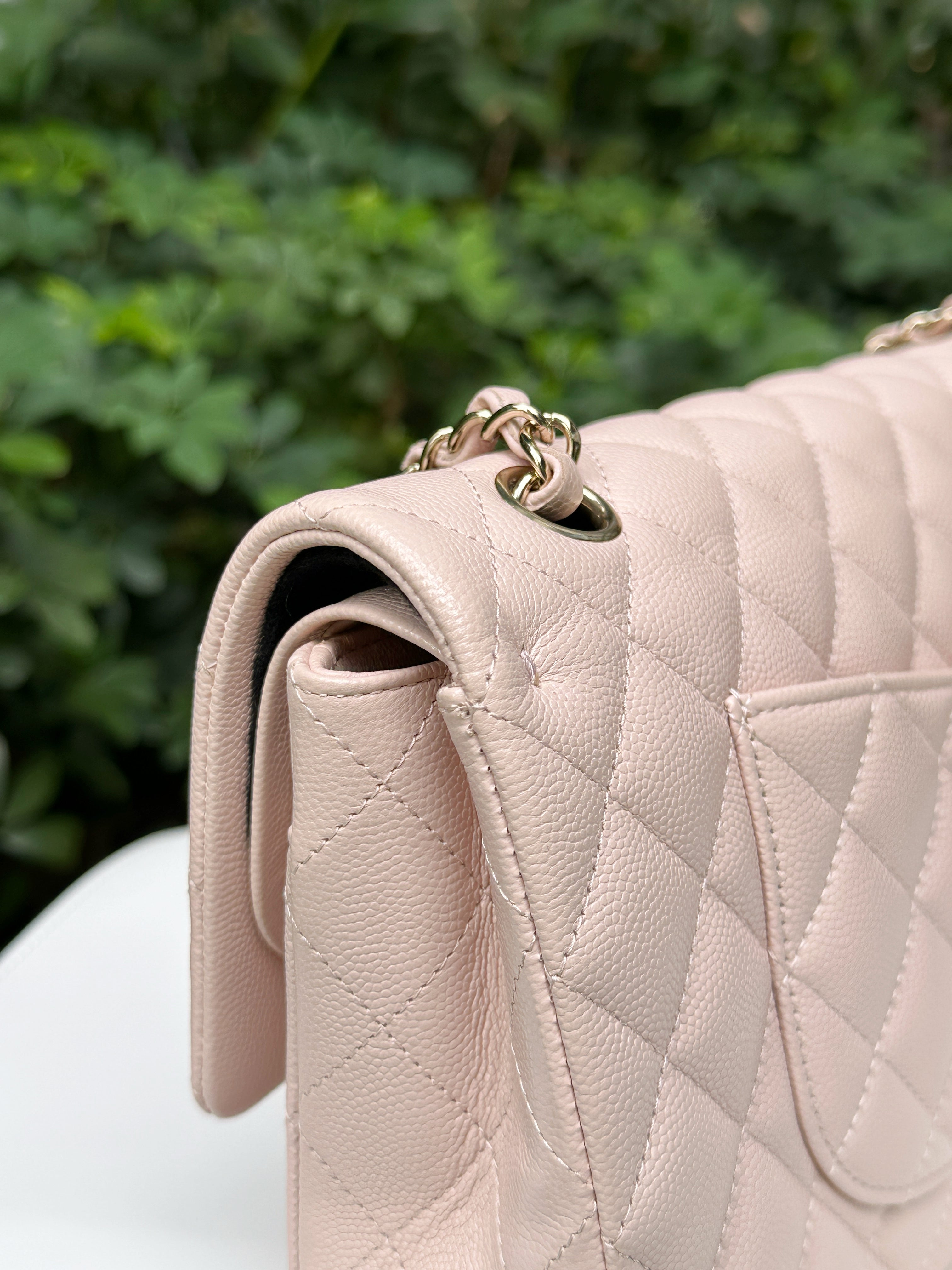 Chanel Medium Caviar Quilted Double Flap Light Pink 21ＣOutside