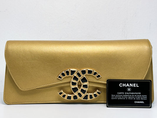 Chanel Lambskin Evening In Egypt Clutch Gold 2815 holo card