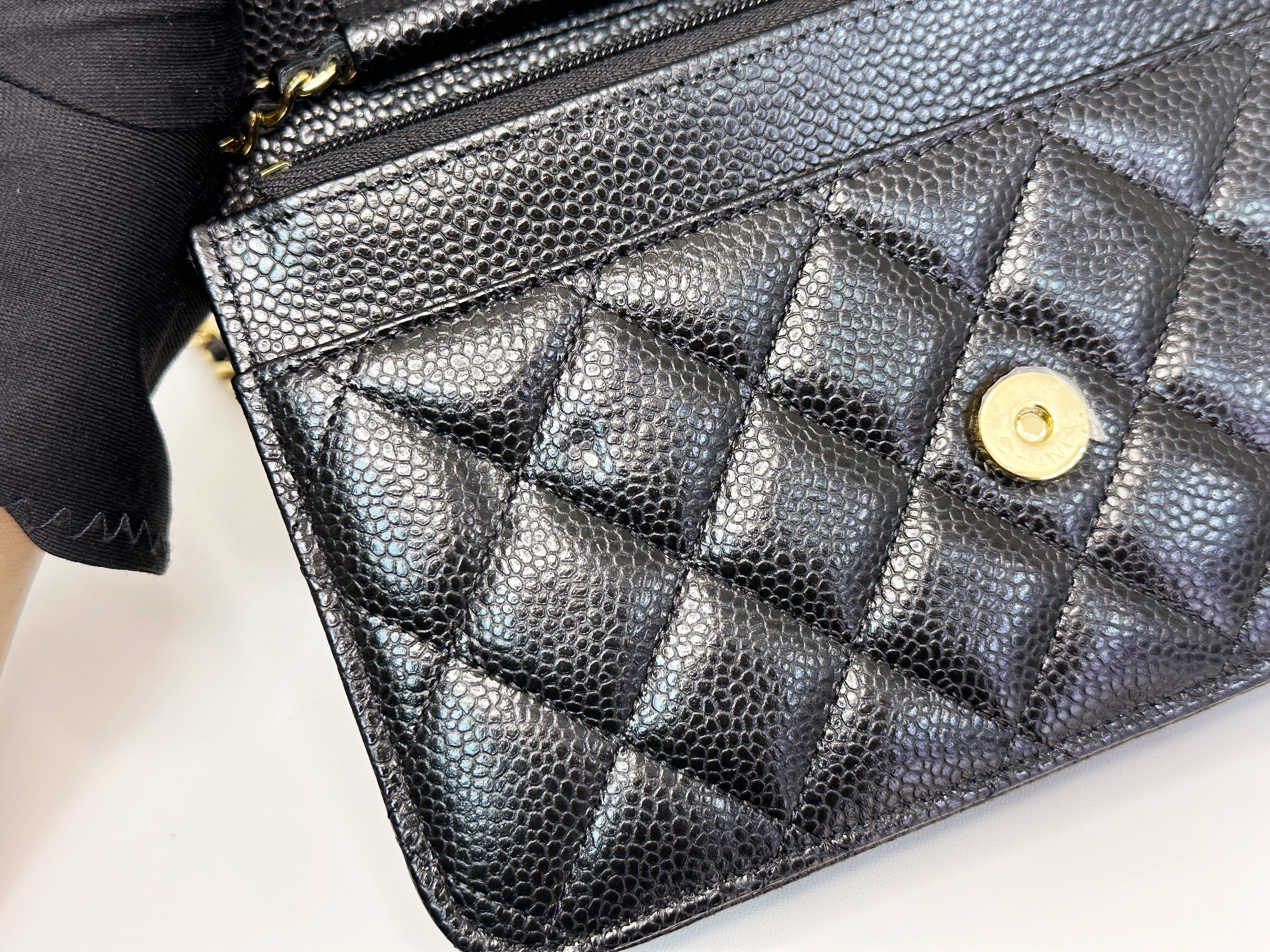 Chanel Classic Wallet on Chain Caviar Black GHW T876 microchip