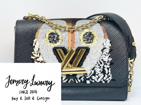 Louis Vuitton Black Epi Leather Sequin Owl MM Twist Bag