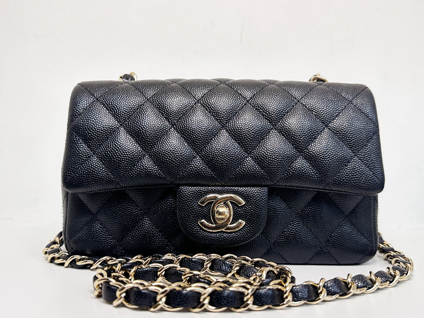Chanel Mini Rectangular Classic Flap Black Bag 17B LGHW 2456 holo card