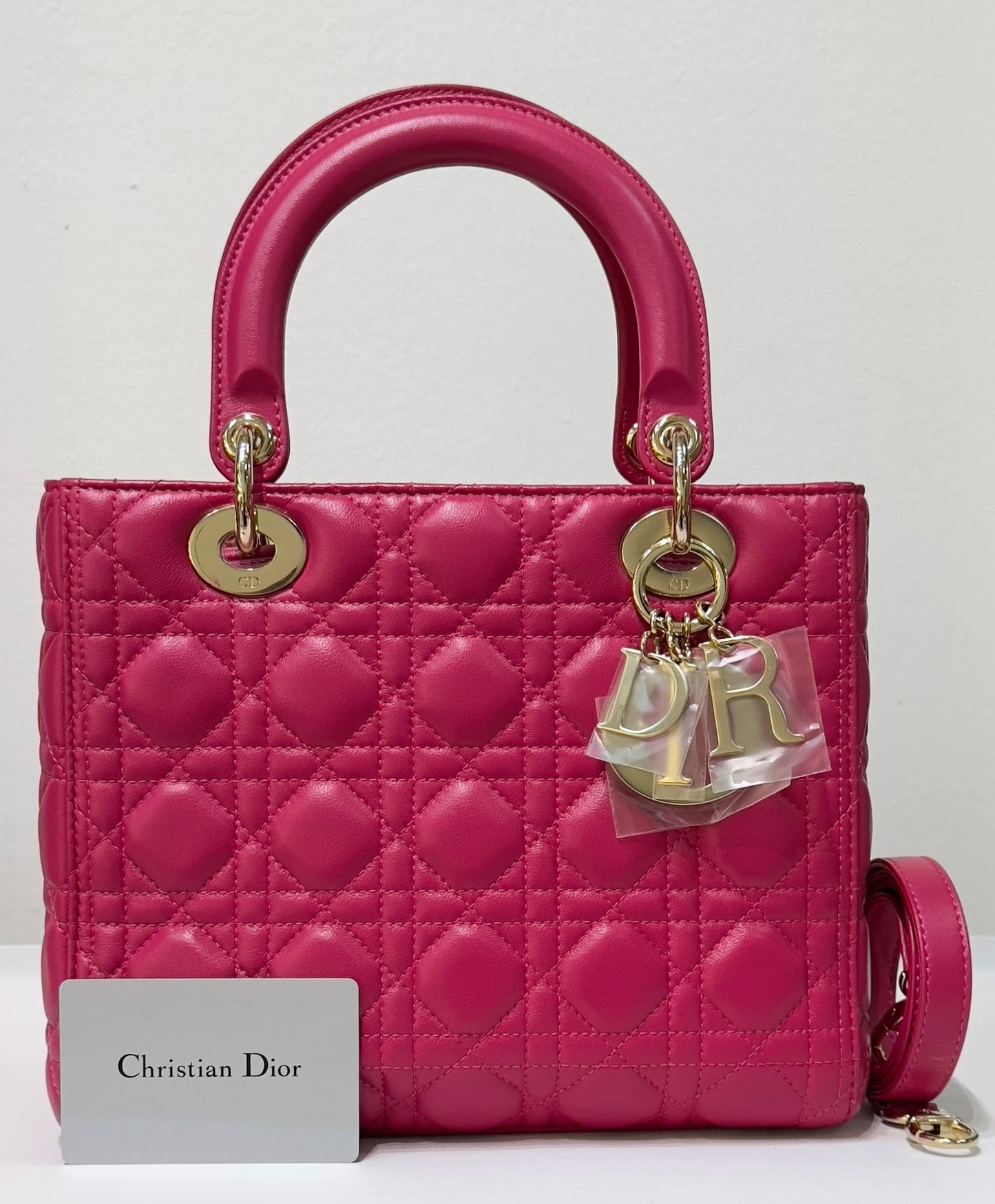 Christian Dior Medium Cannage Lambskin Lady Dior Bag Fuschia Pink GHW