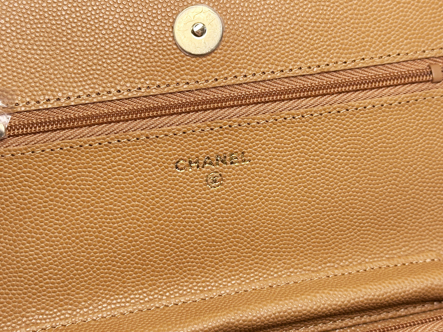 Chanel 23P Caramel Dark Beige Caviar Classic Quilted Wallet on chain LGHW UK27 microchip