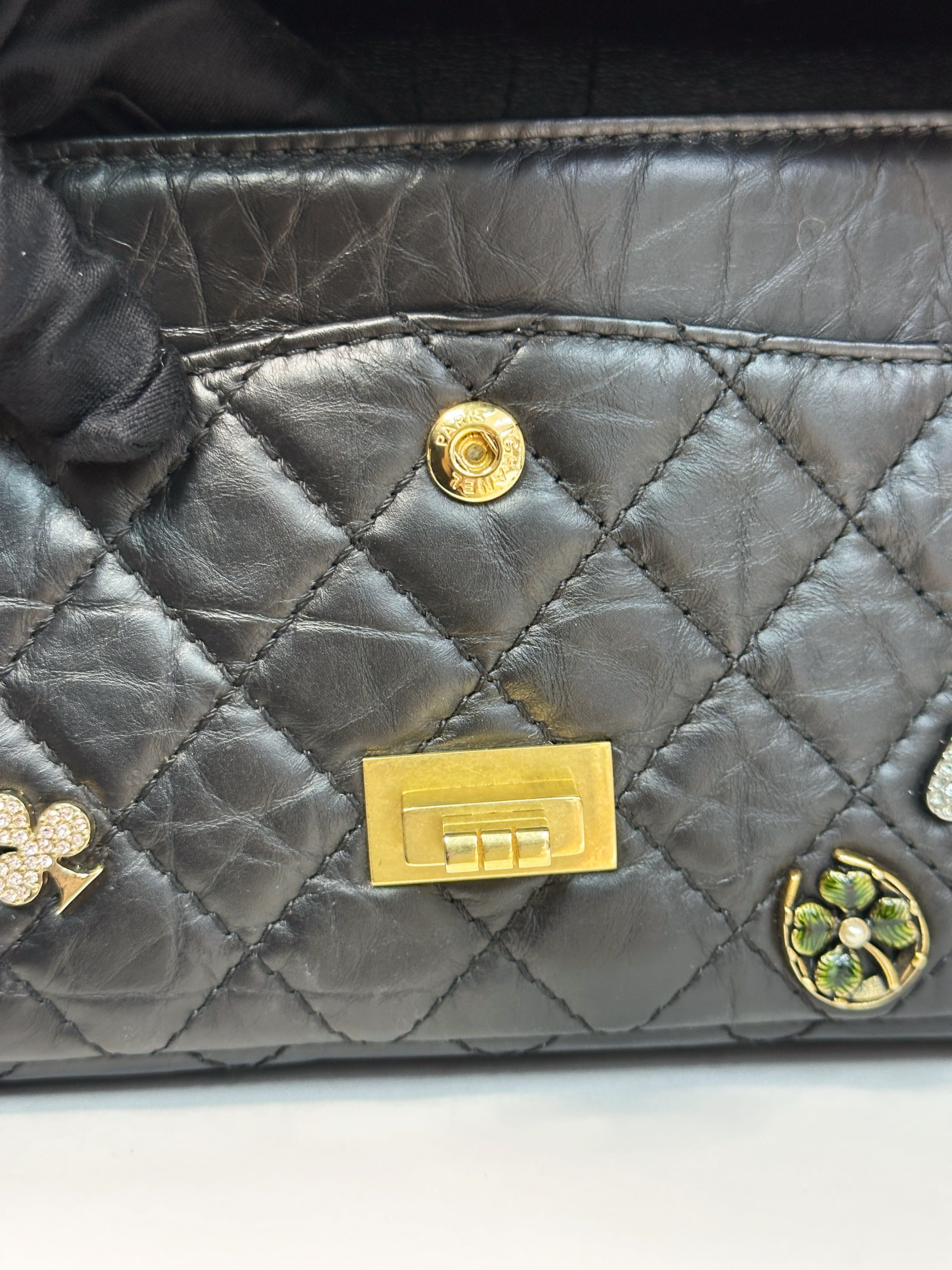 Chanel Small 2.55 Reissue Aged Calfskin Lucky Charms 225 Flap Black GHW