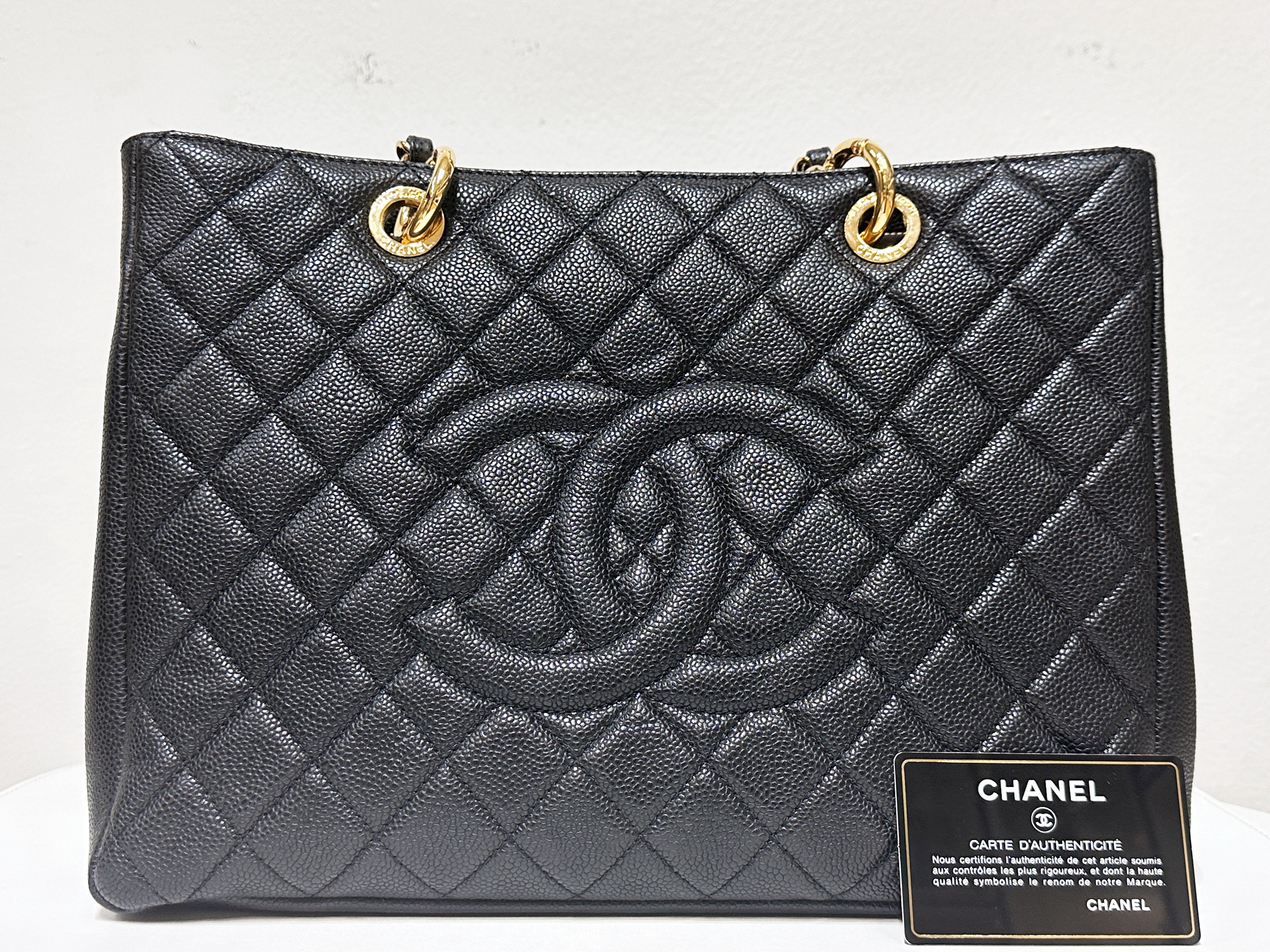 Chanel Caviar Grand Shopping Tote GST Black GHW 1640 holo card