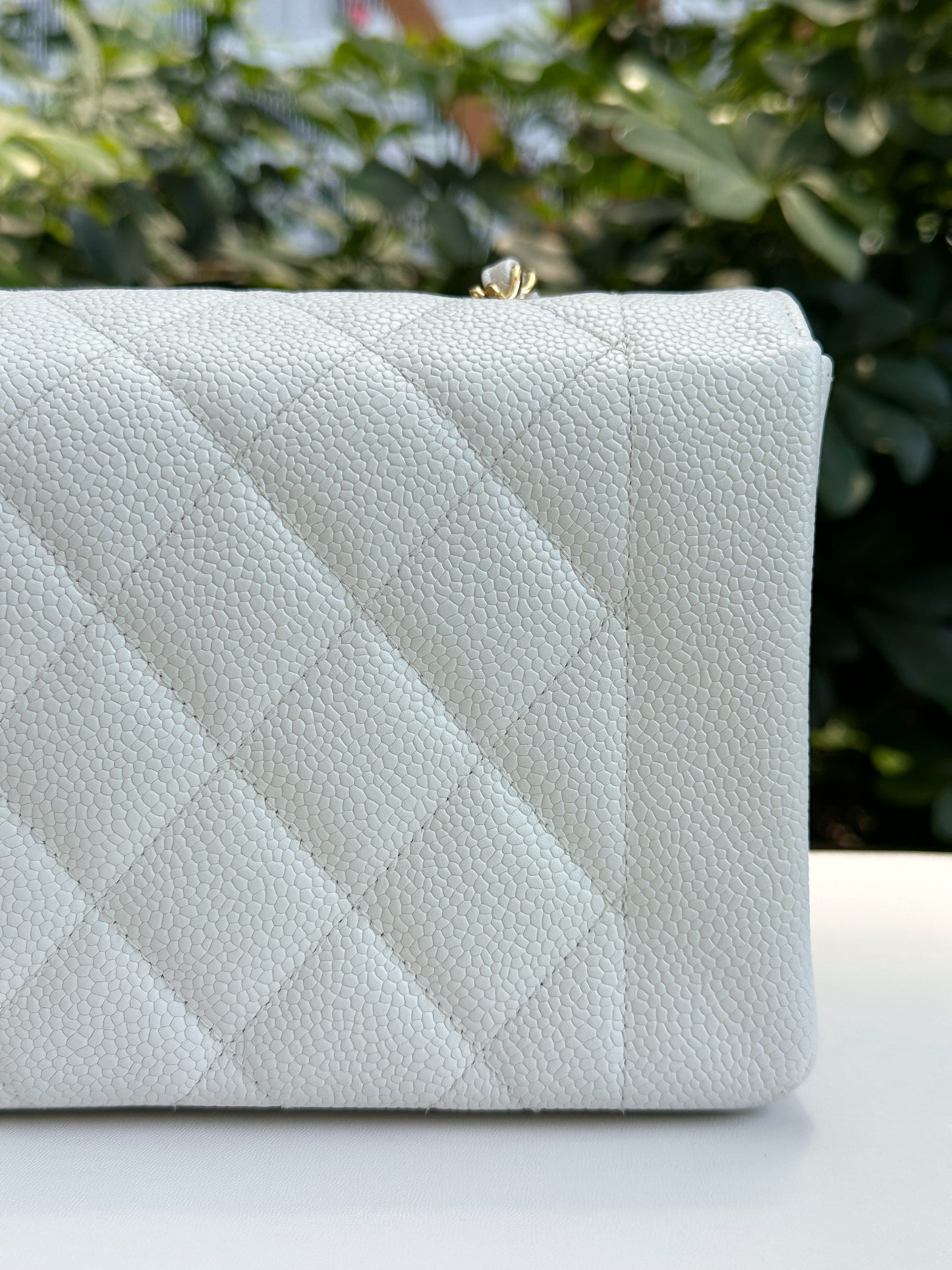 Chanel Vintage Quilted Diana Flap Bag Caviar White 33 holo card