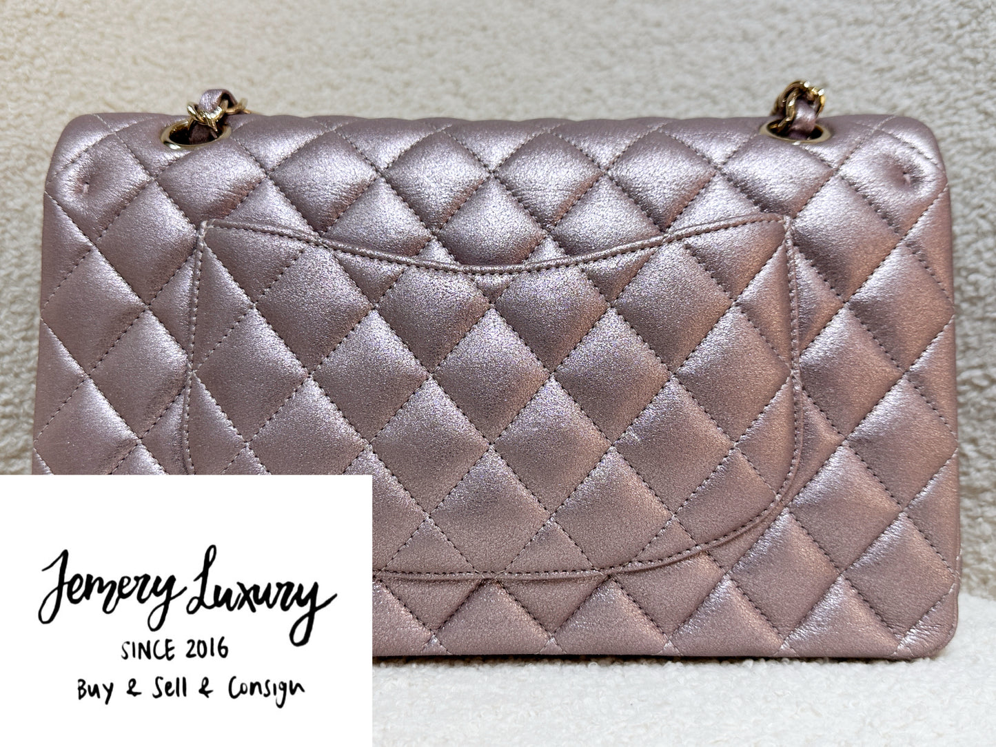 Chanel Classic Quilted Medium Double Flap Iridescent Pink (Calfskin)LGHW 1998 holo card