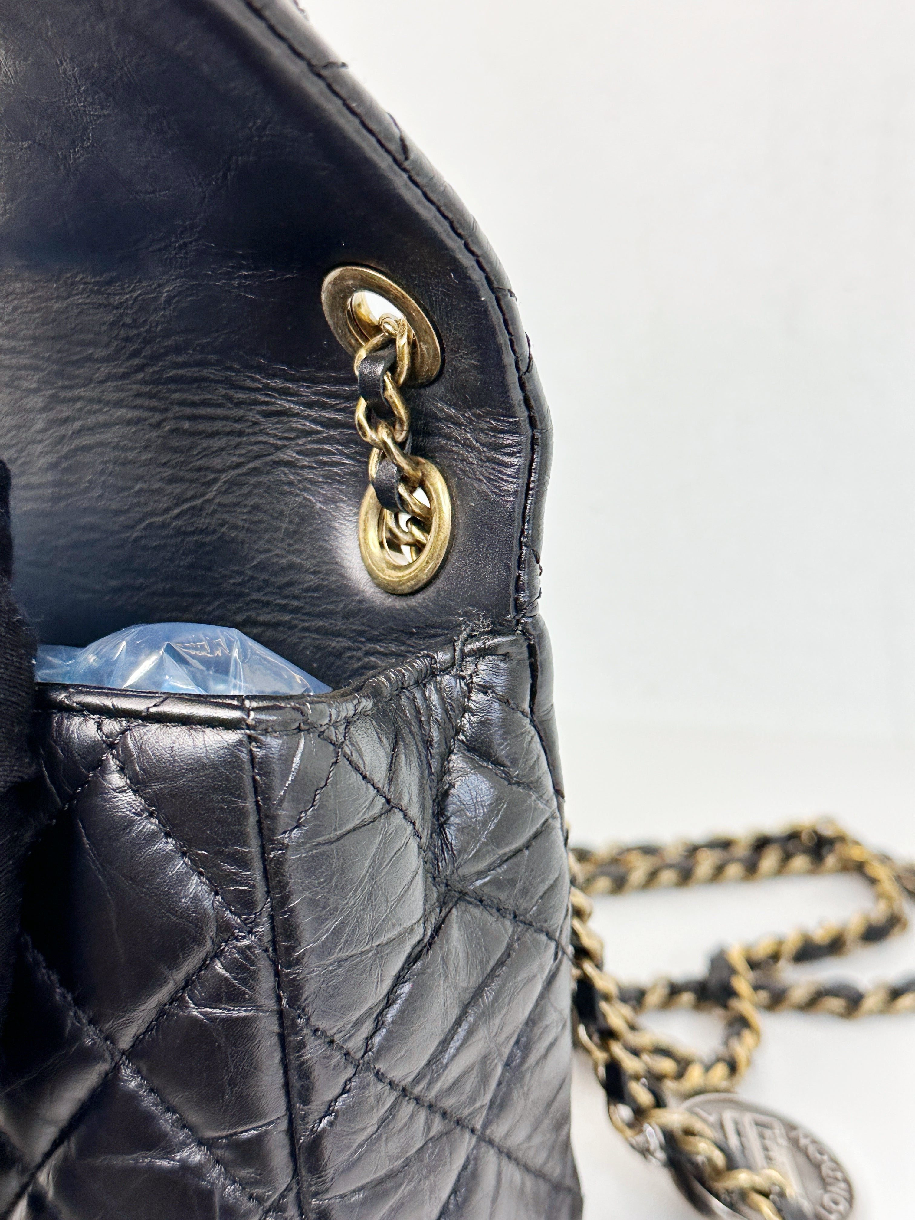 Chanel Mini Limited Edition Aged Calfskin Quilted Medallion Flap Black GHW 206 holo card