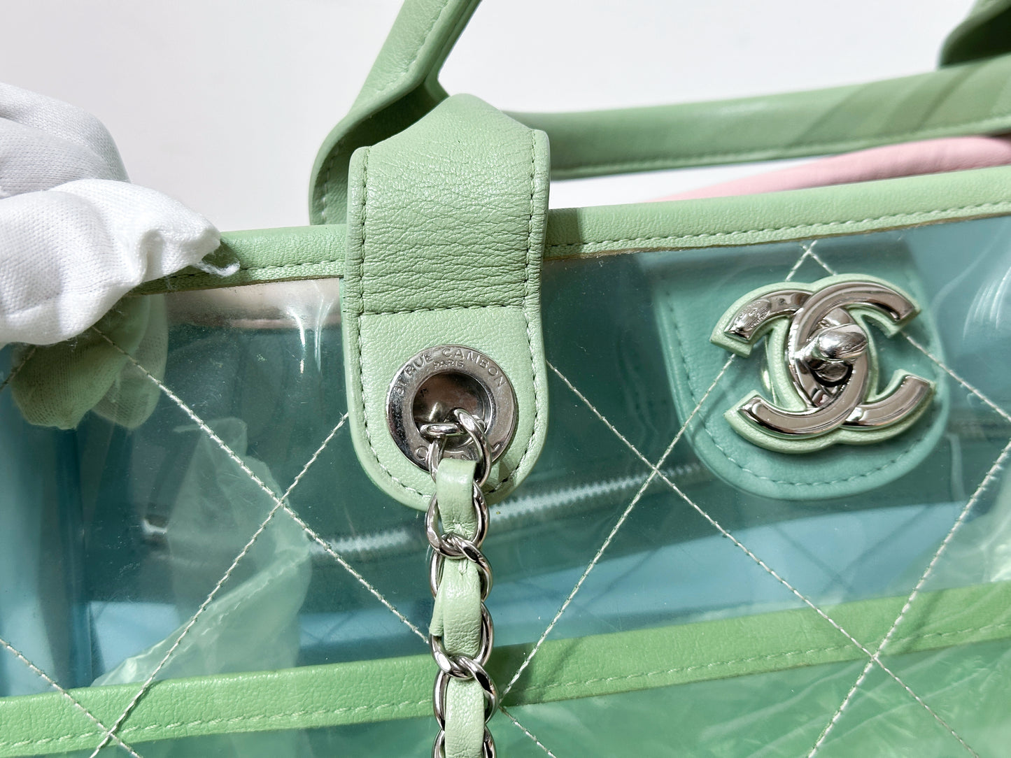 Chanel PVC Green/Pink/Blue Tote bag 2584 holo card