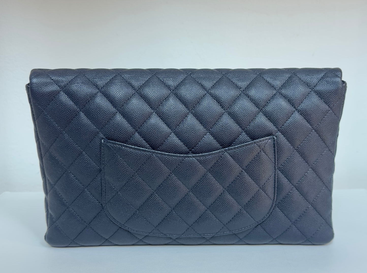 Chanel Quilted Caviar Classic Clutch Navy Blue GHW 2645 holo card