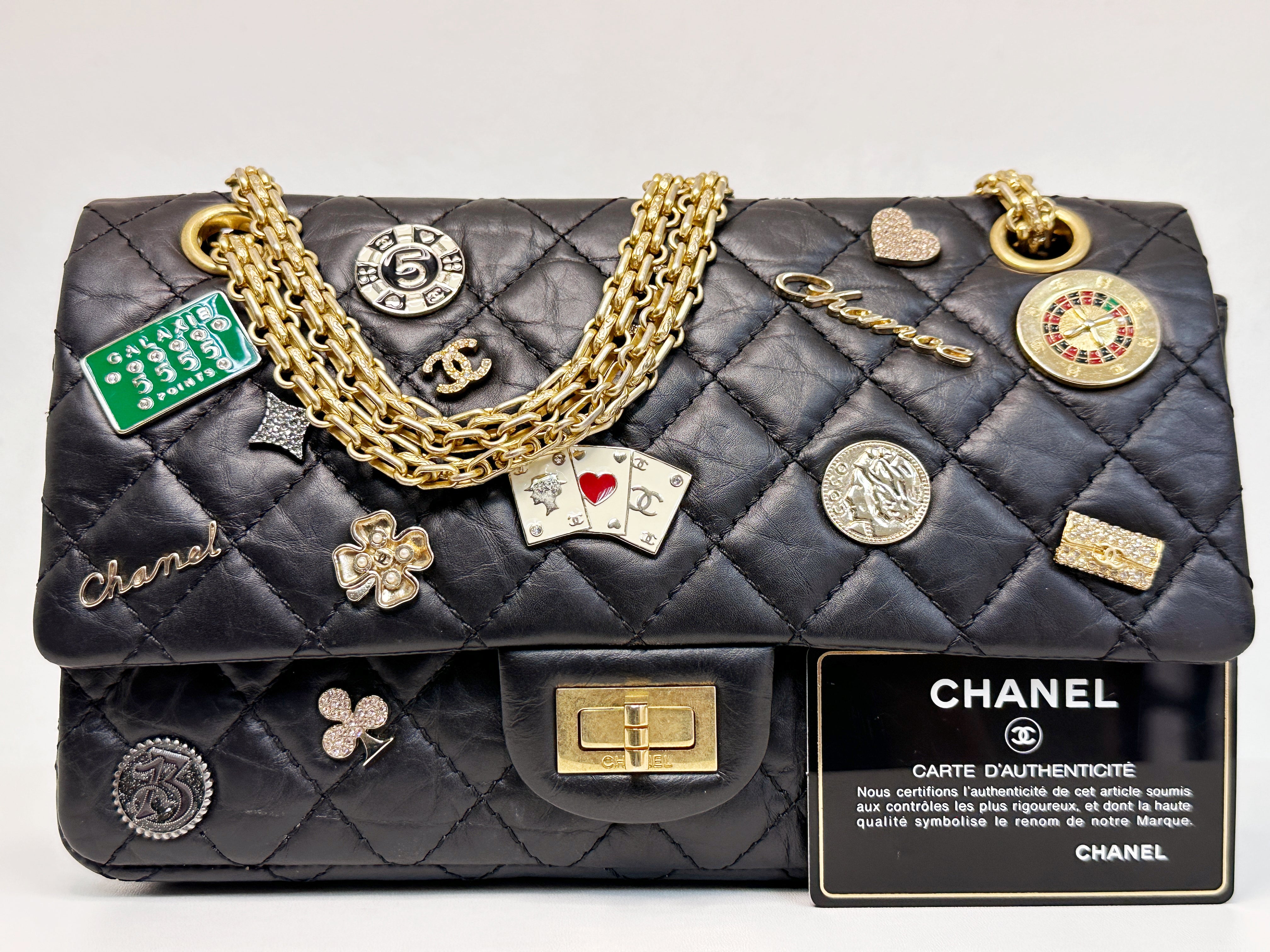 Chanel Small 2.55 Reissue Aged Calfskin Lucky Charms 225 Flap Black GHW