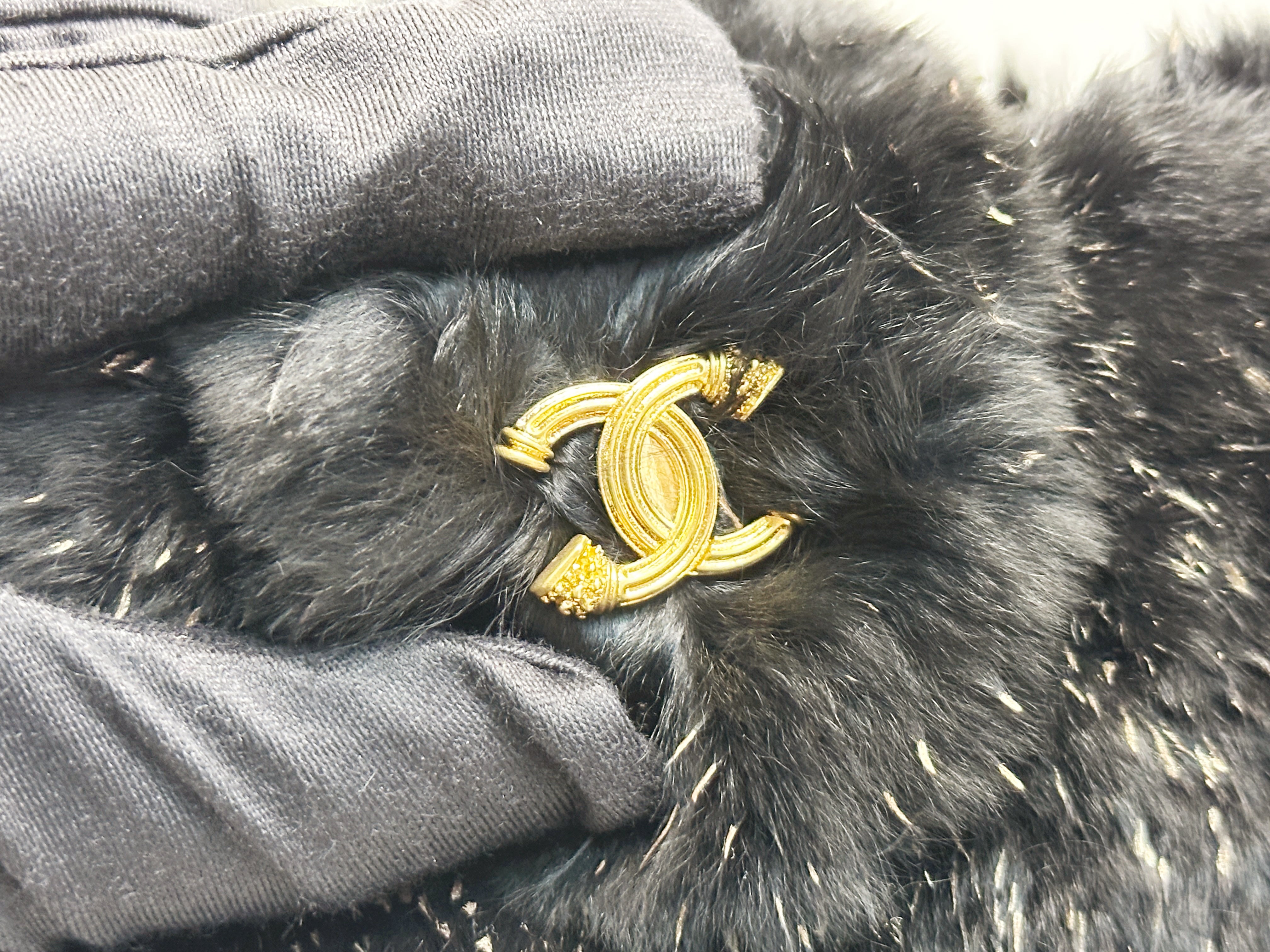 Chanel CC Black Fur Chain Clutch 2270 holo card