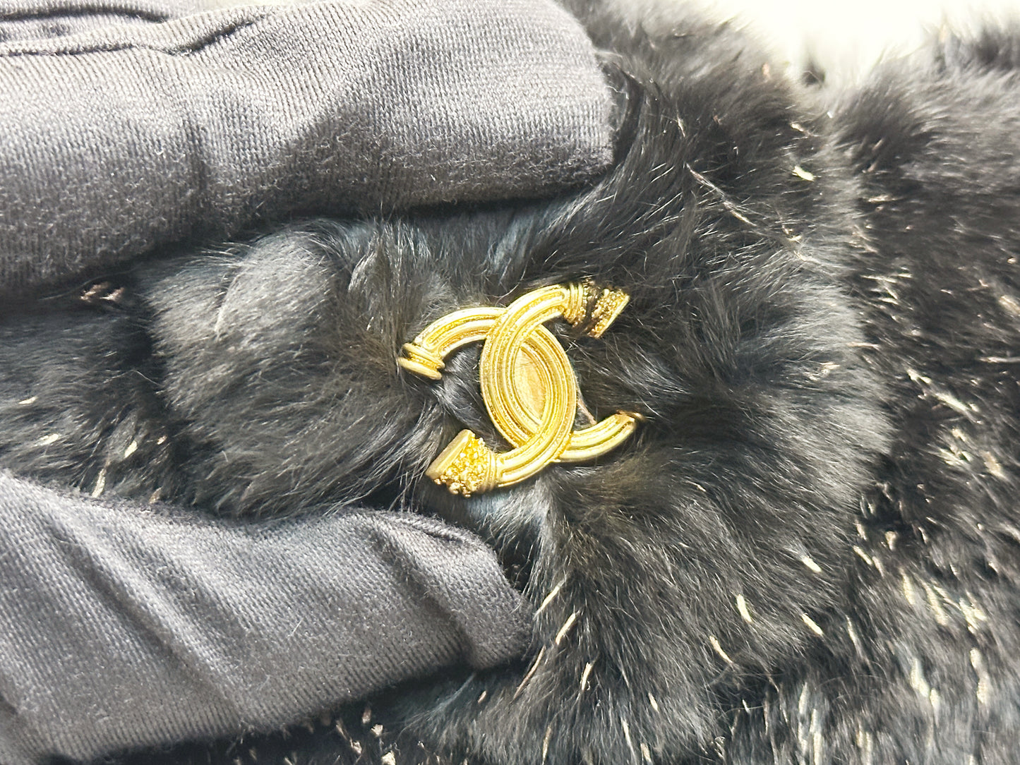 Chanel CC Black Fur Chain Clutch 2270 holo card