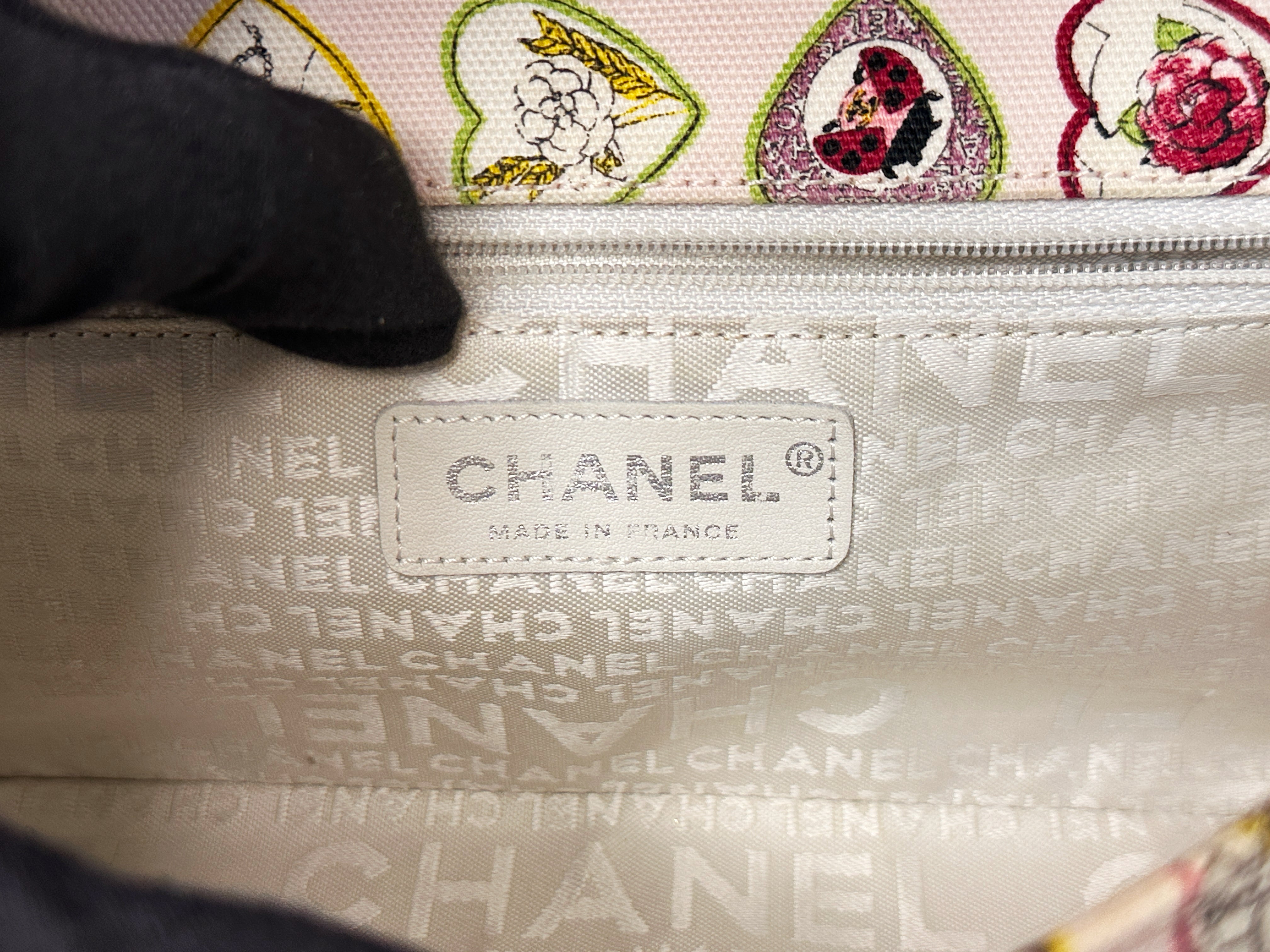 Chanel Valentine Coco Heart Motif Printed Pink Canvas East West Flap Bag 1064 holo